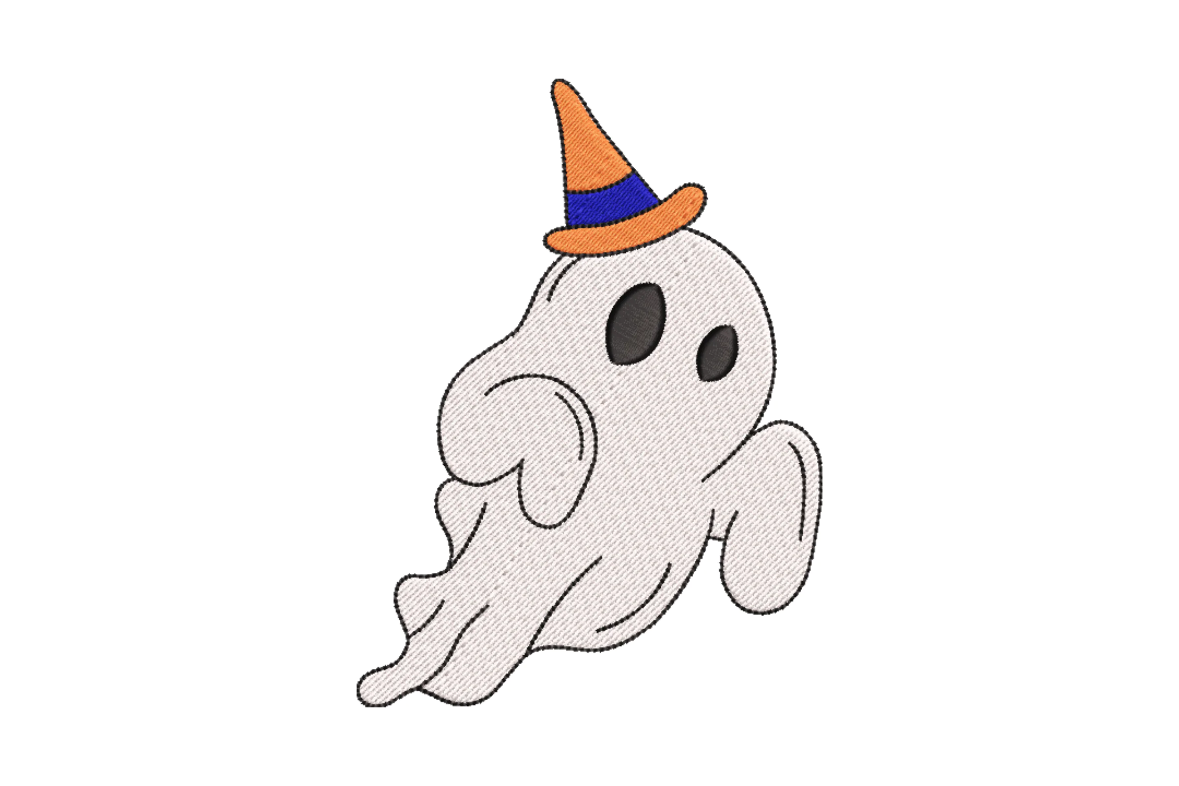 Adorable Ghost with Witch Hat Embroidery Design