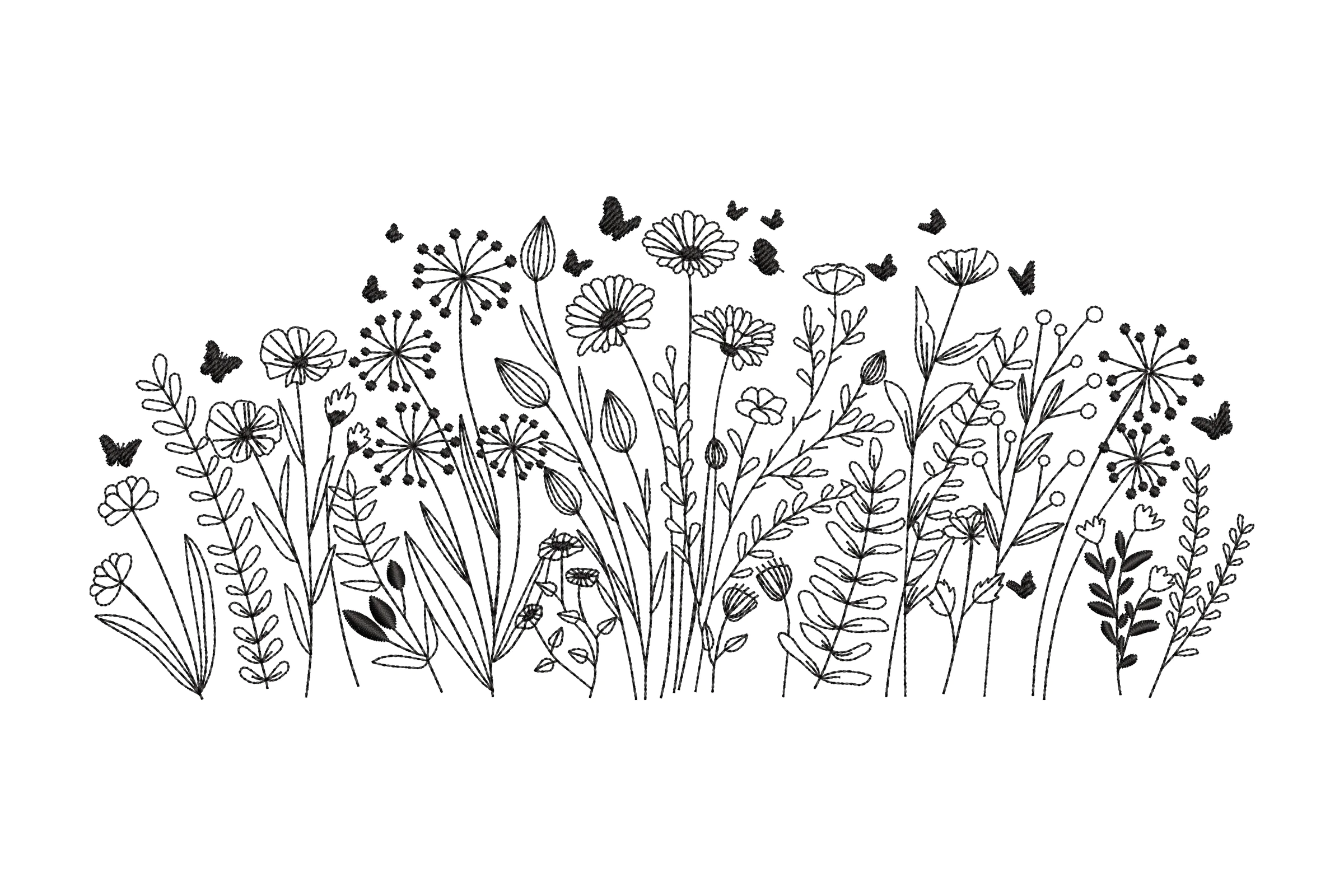 Wildflowers with butterfly  Machine  Embroidery Design