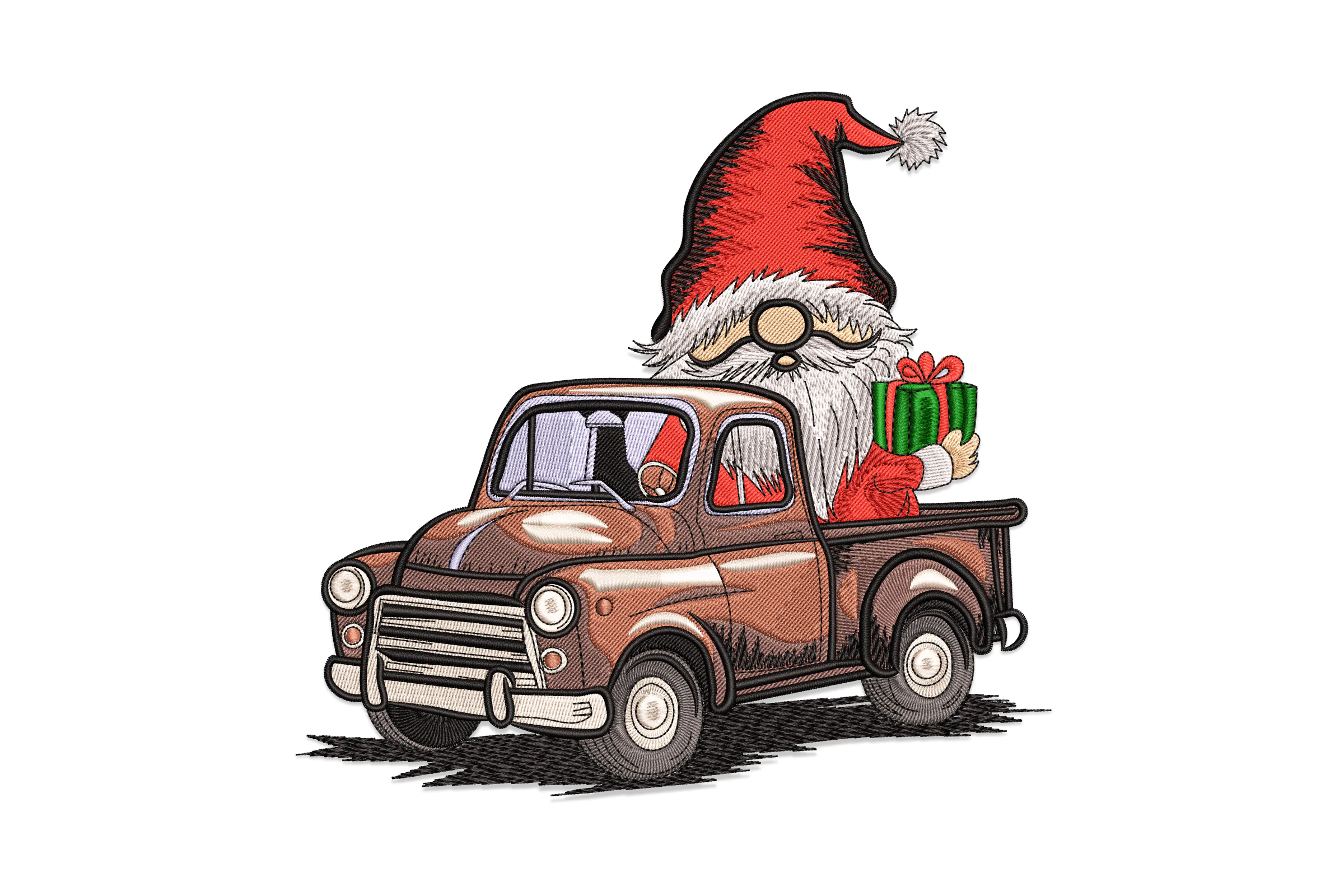 Christmas Gnomes on Truck Embroidery Design