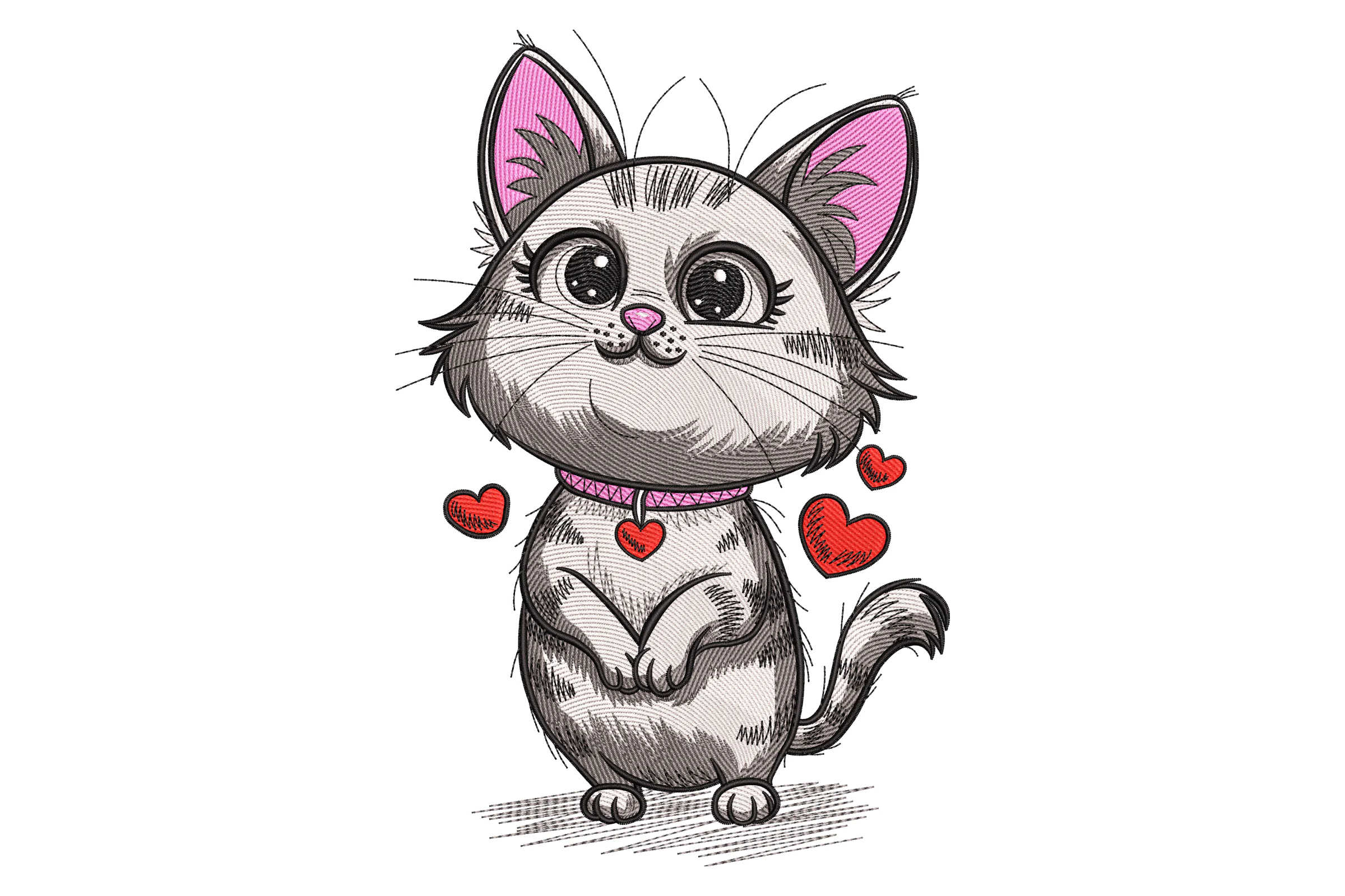 Cute Love Kitten Embroidery Design