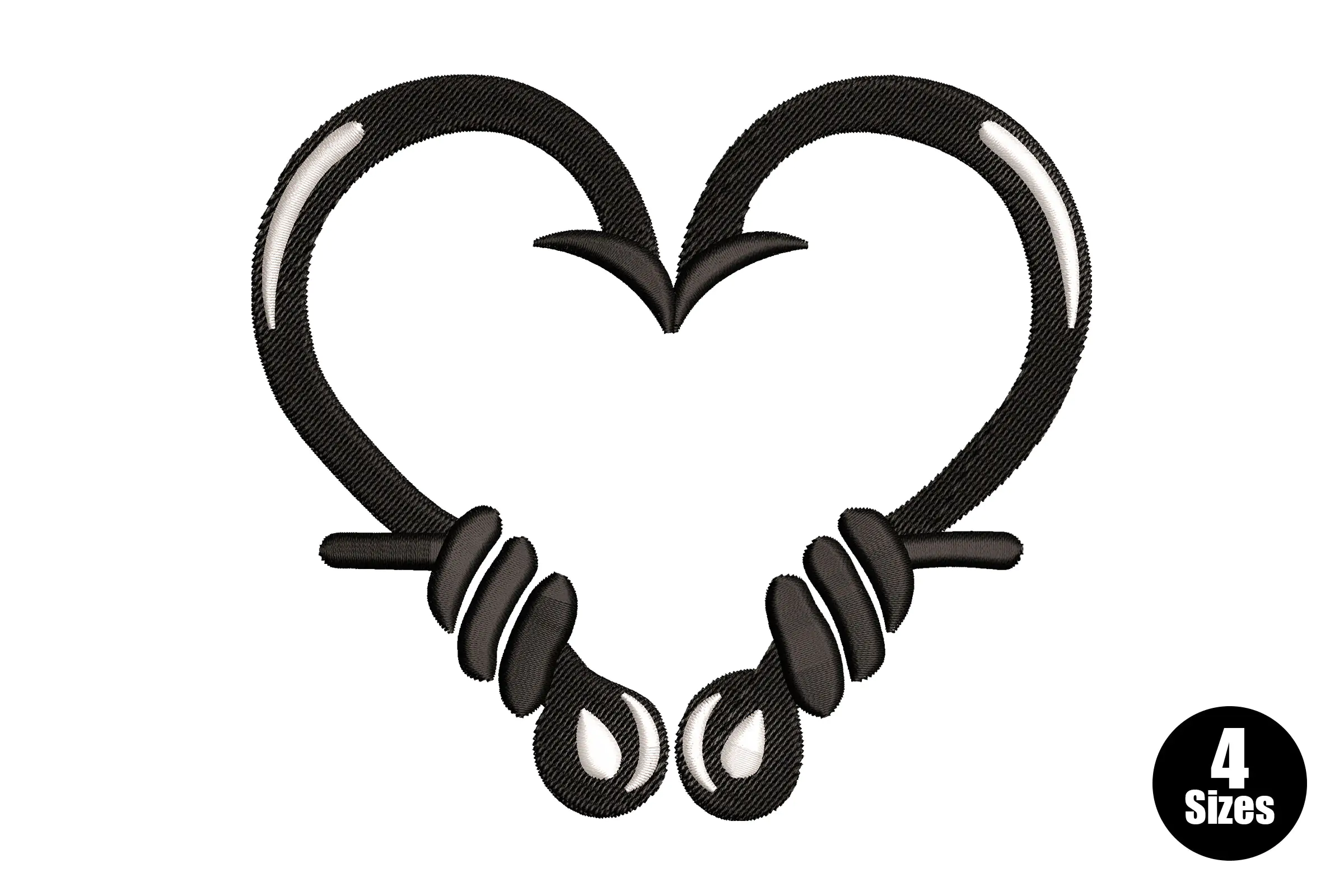 Heart Fish Hooks Embroidery Design