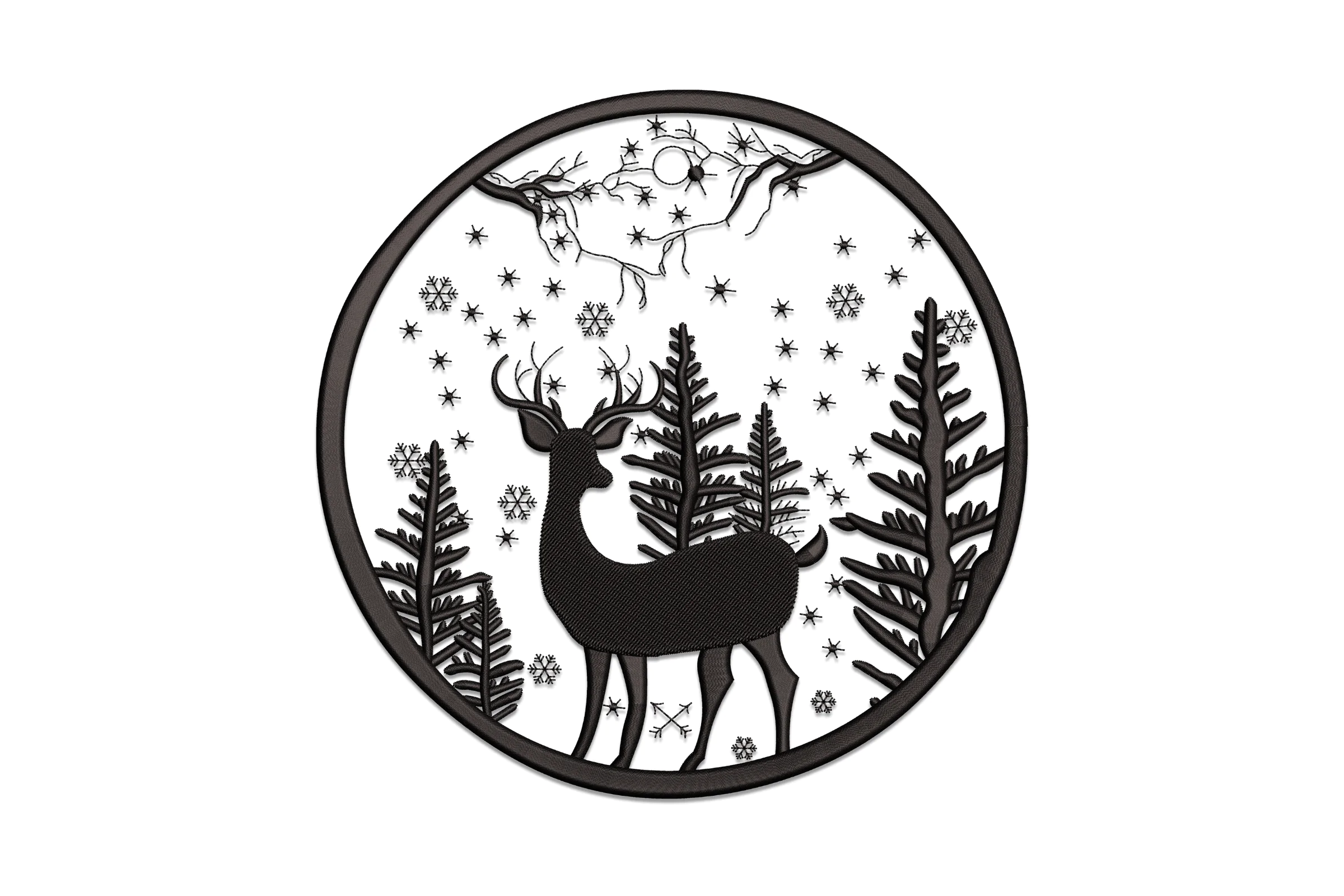 Winter Forest and Deers Embroidery, Christmas Design
