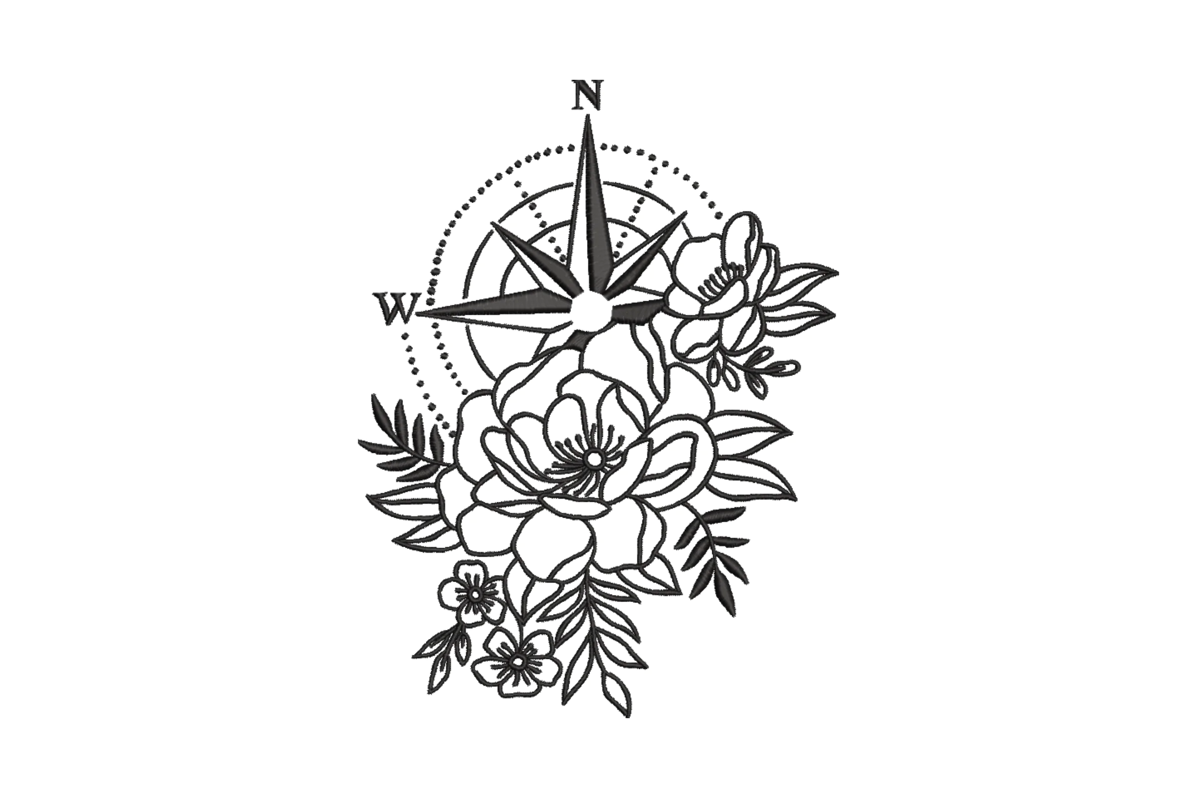 Floral Compass Embroidery Design