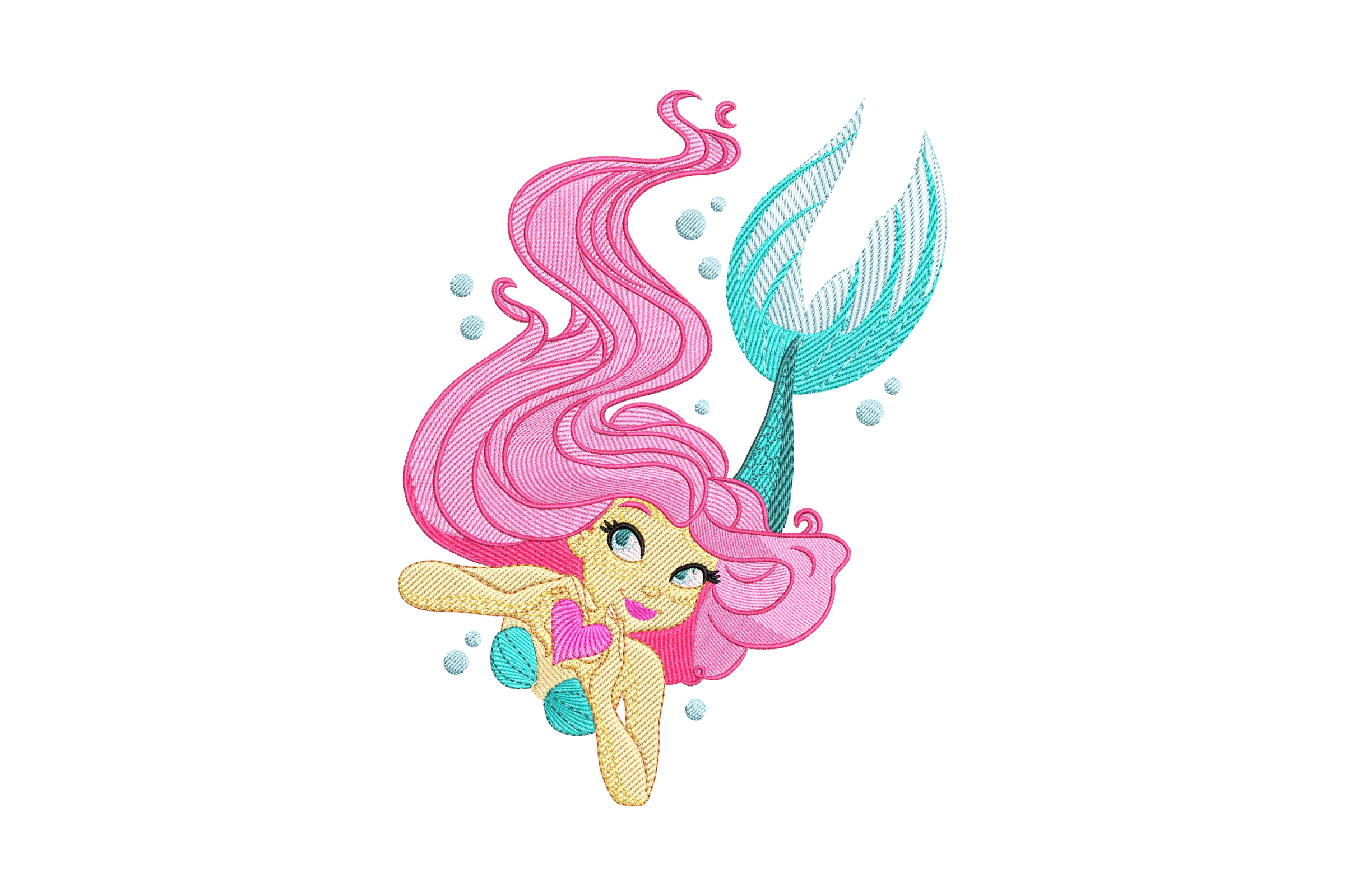 Cute Underwater Mermaid Embroidery Design