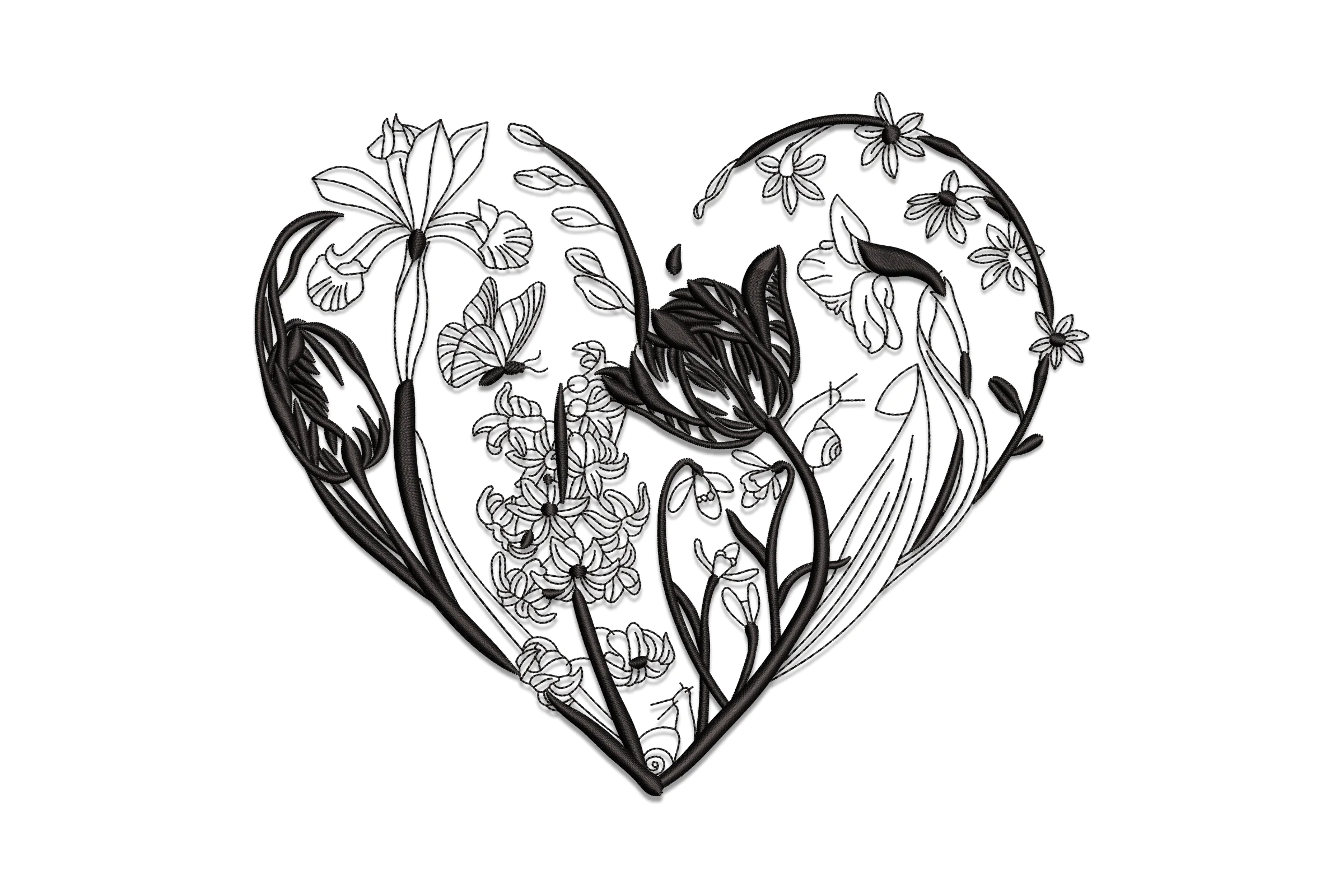Elegant Heart Shaped Floral Embroidery Design