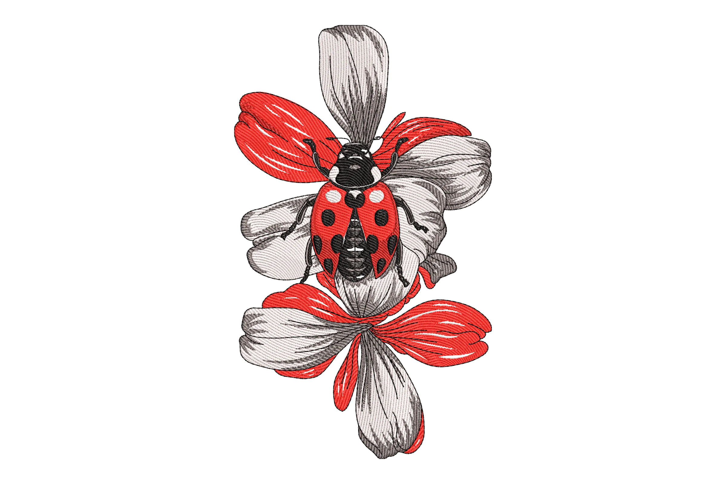 Ladybug on Blossom Embroidery Design