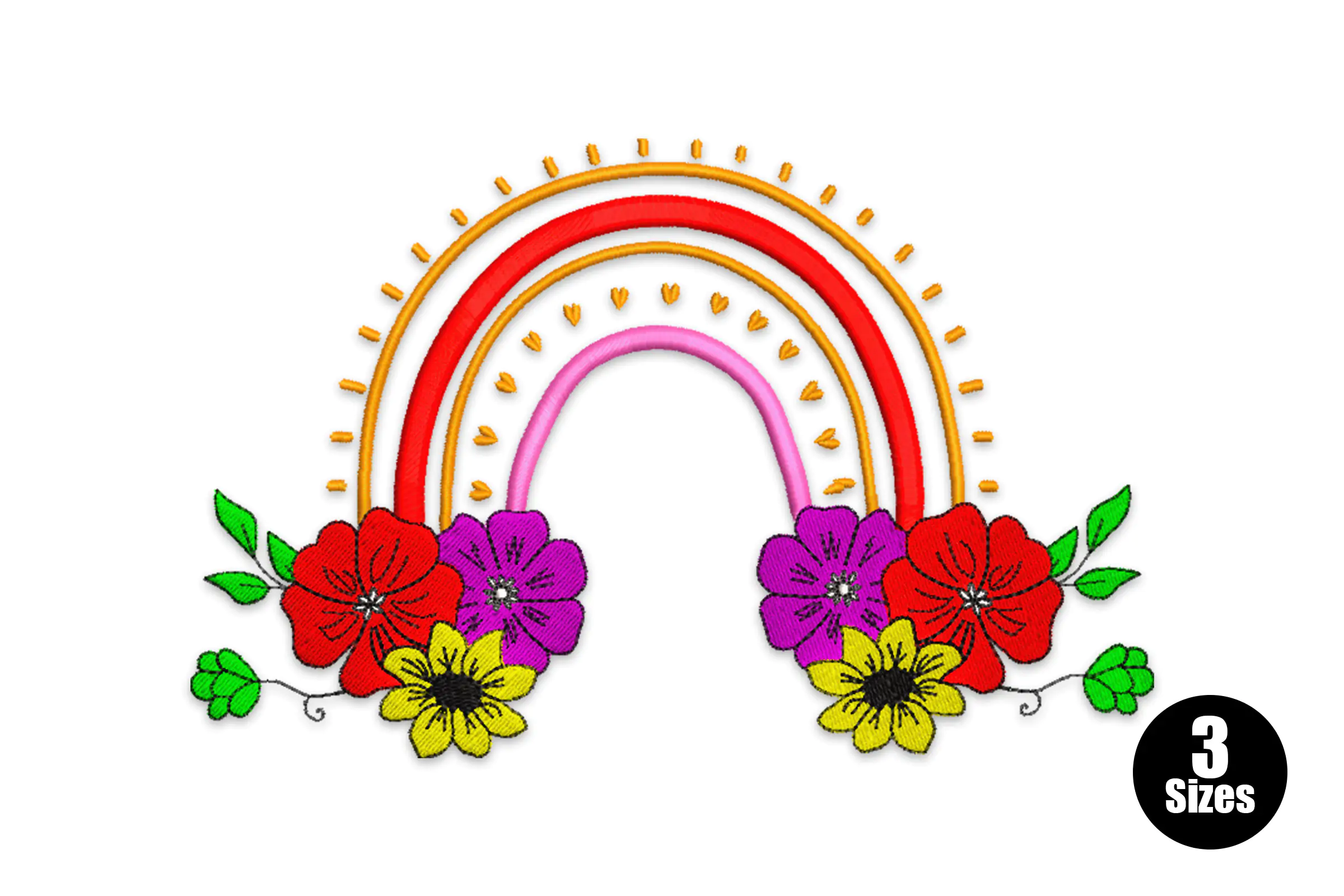 Rainbow with Flowers Embroidery Design