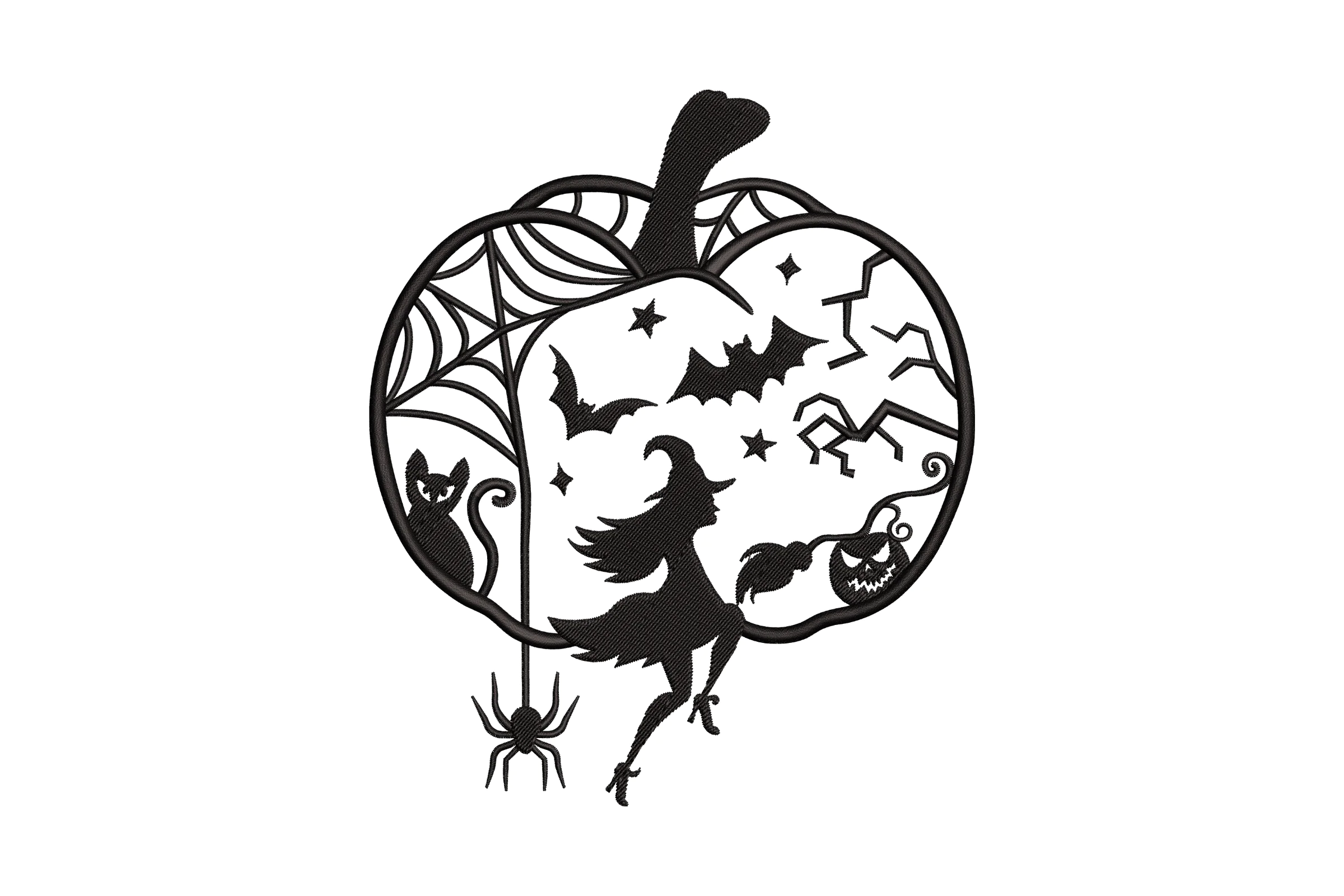 Halloween Pumpkin Witch Embroidery Design