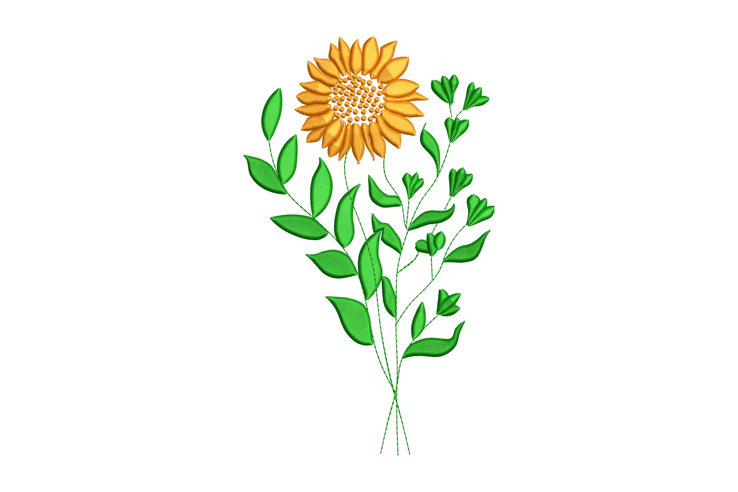 Sunflower and Greenery Embroidery Design