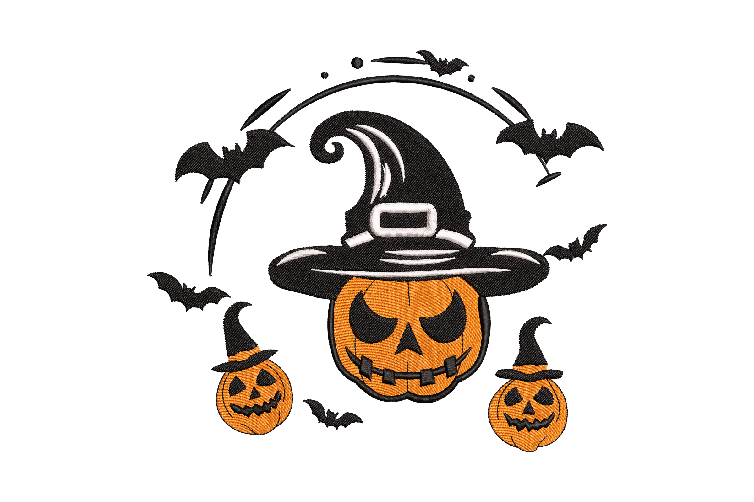 Halloween Pumpkin Witch Hat Embroidery Design