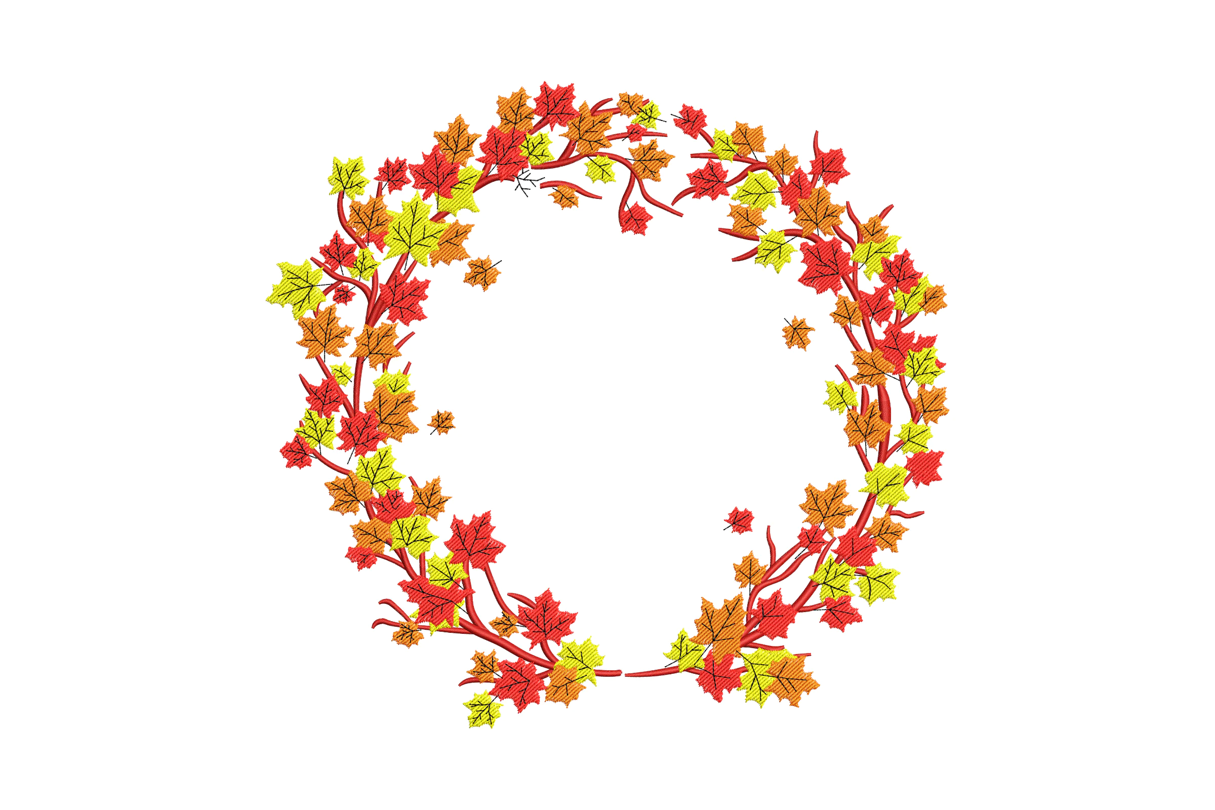 Autumn Maple Leaves Wreath Embroidery Design