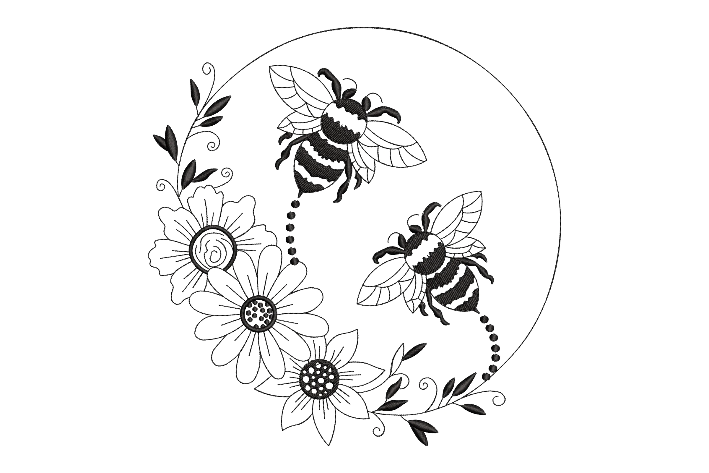 Bee Floral Wreath Machine  Embroidery Design