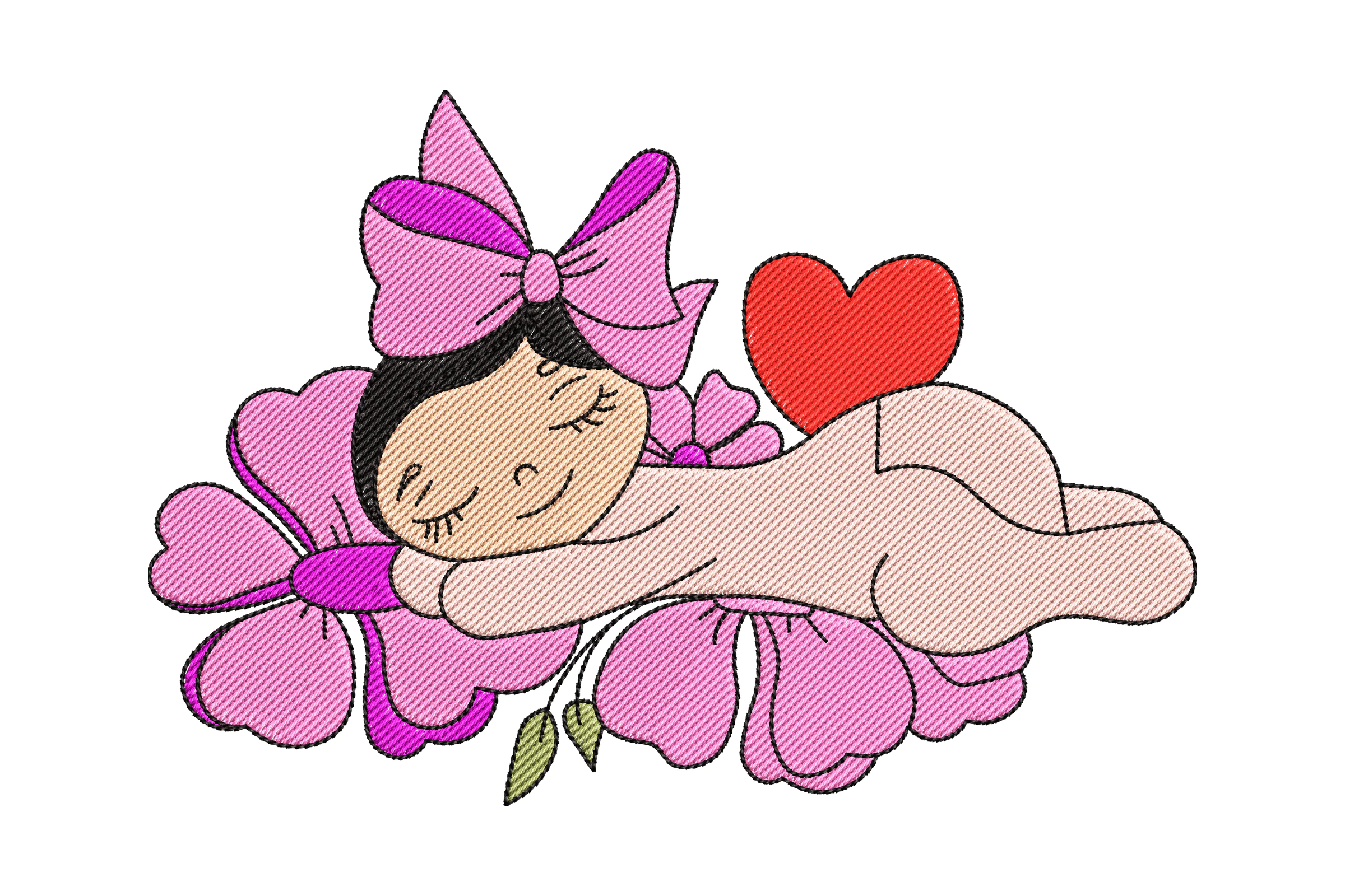 Sweet Baby Sleeping on Flowers Embroidery Design