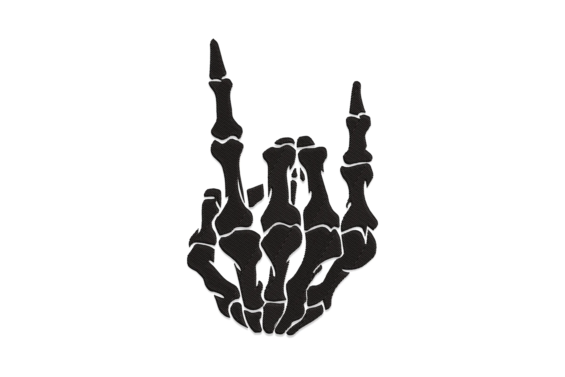 Skeleton Rock Horns Hand Embroidery Design