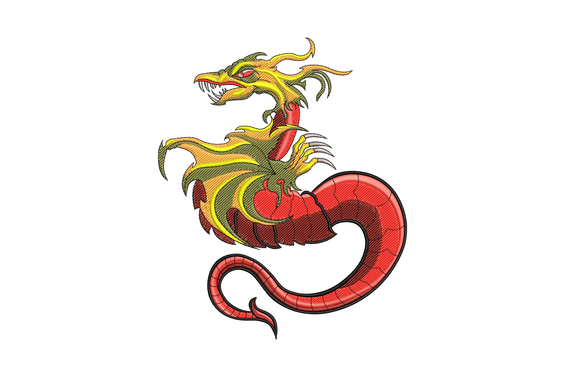 Fierce Dragon Snake Embroidery Design