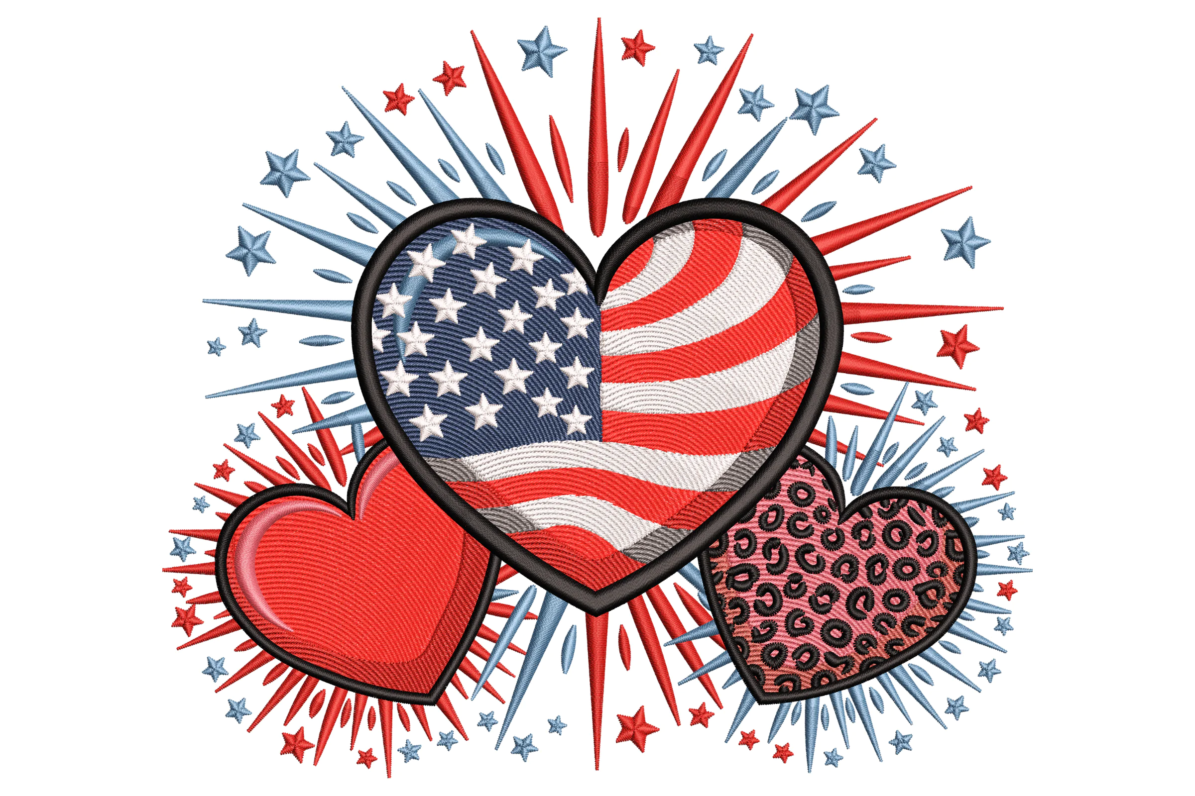 Patriotic Heart Fireworks Embroidery Design