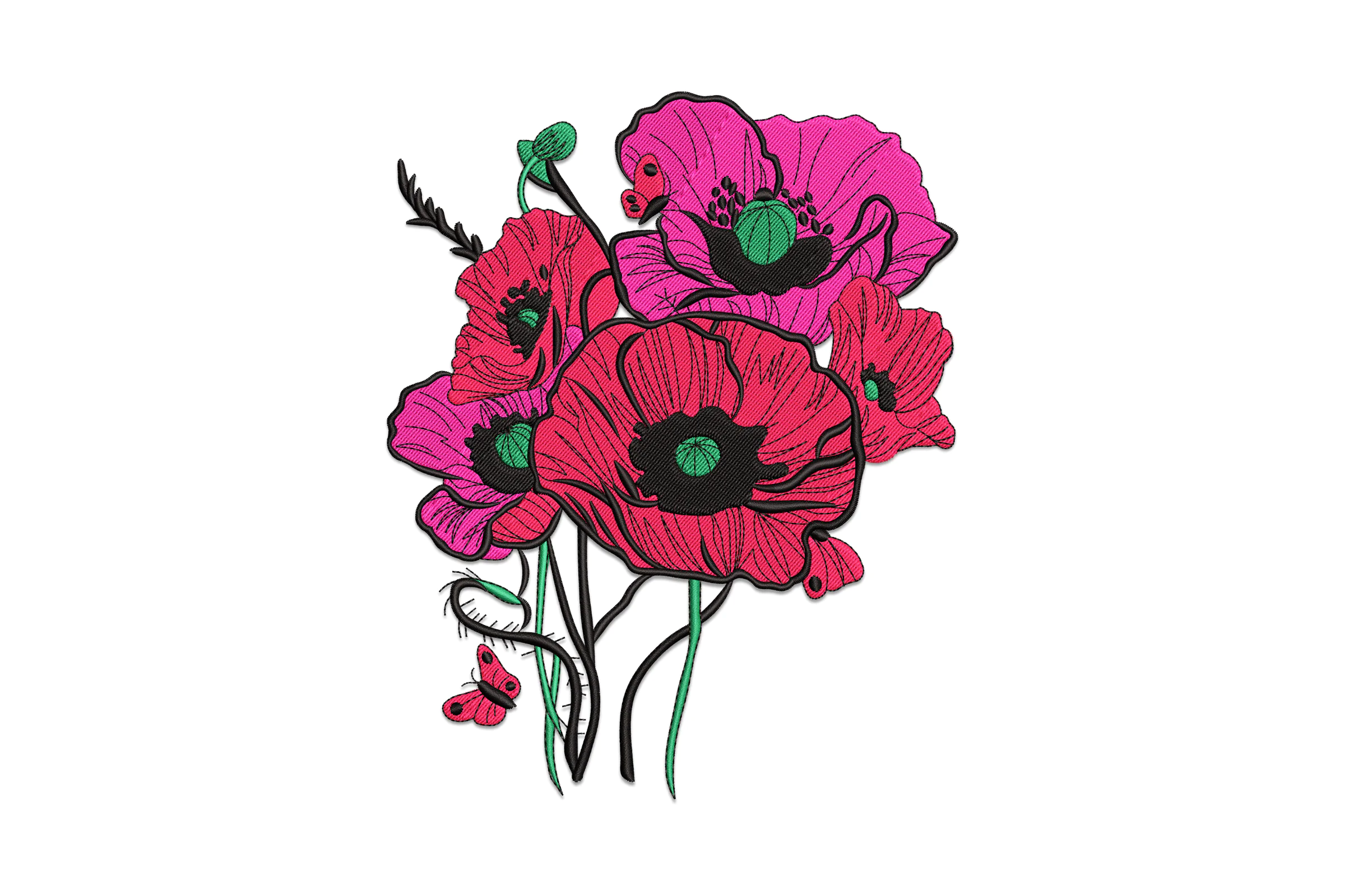 Red And Pink Poppy Embroidery Design