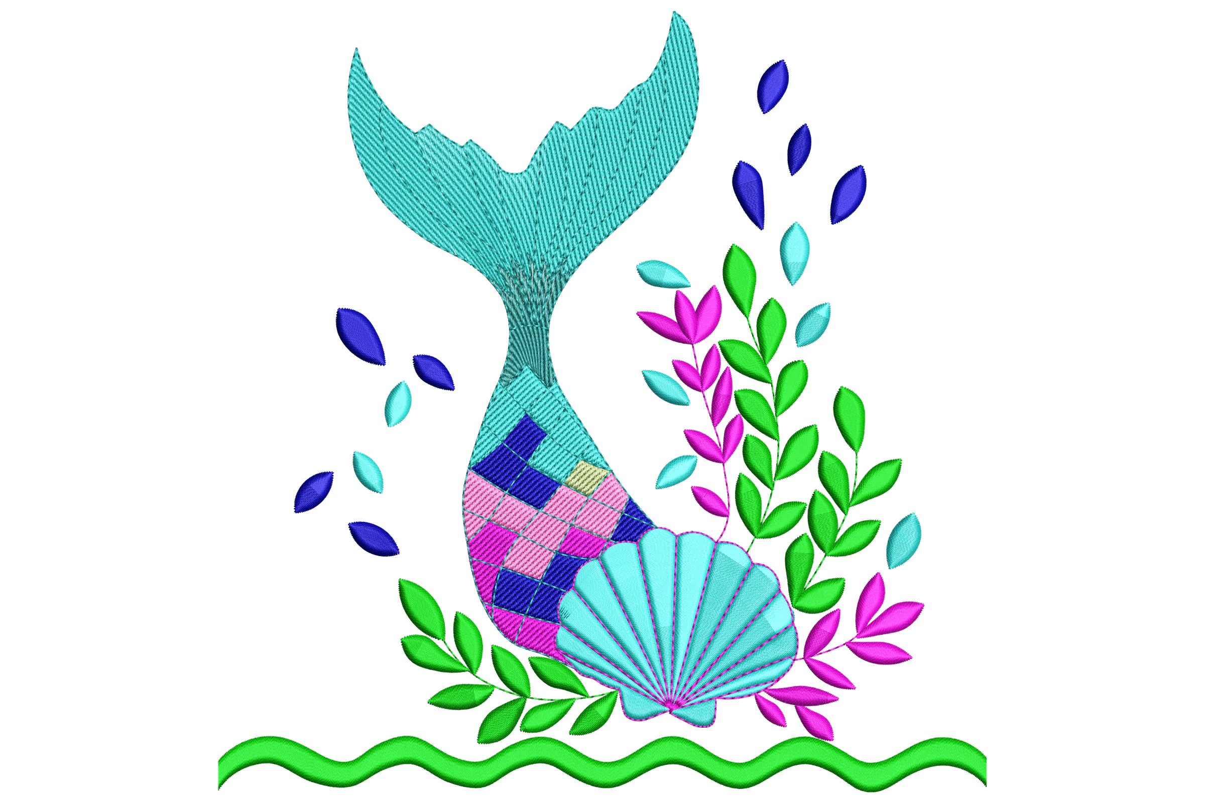 Mermaid Tail with Sea Plants Embroidery Design