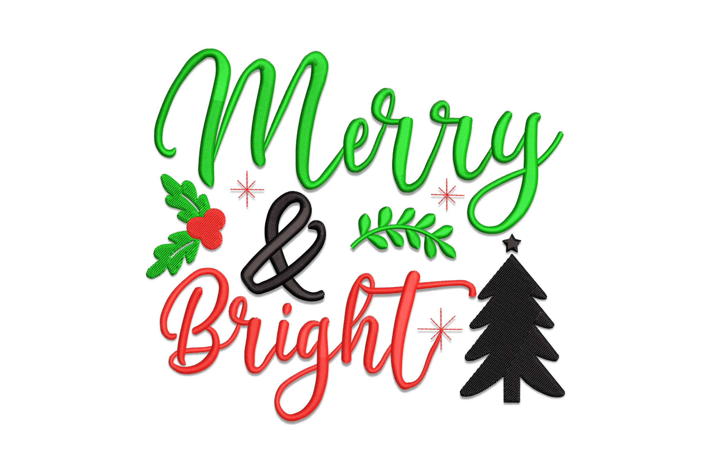 Merry & Bright Embroidery Design with Christmas Tree