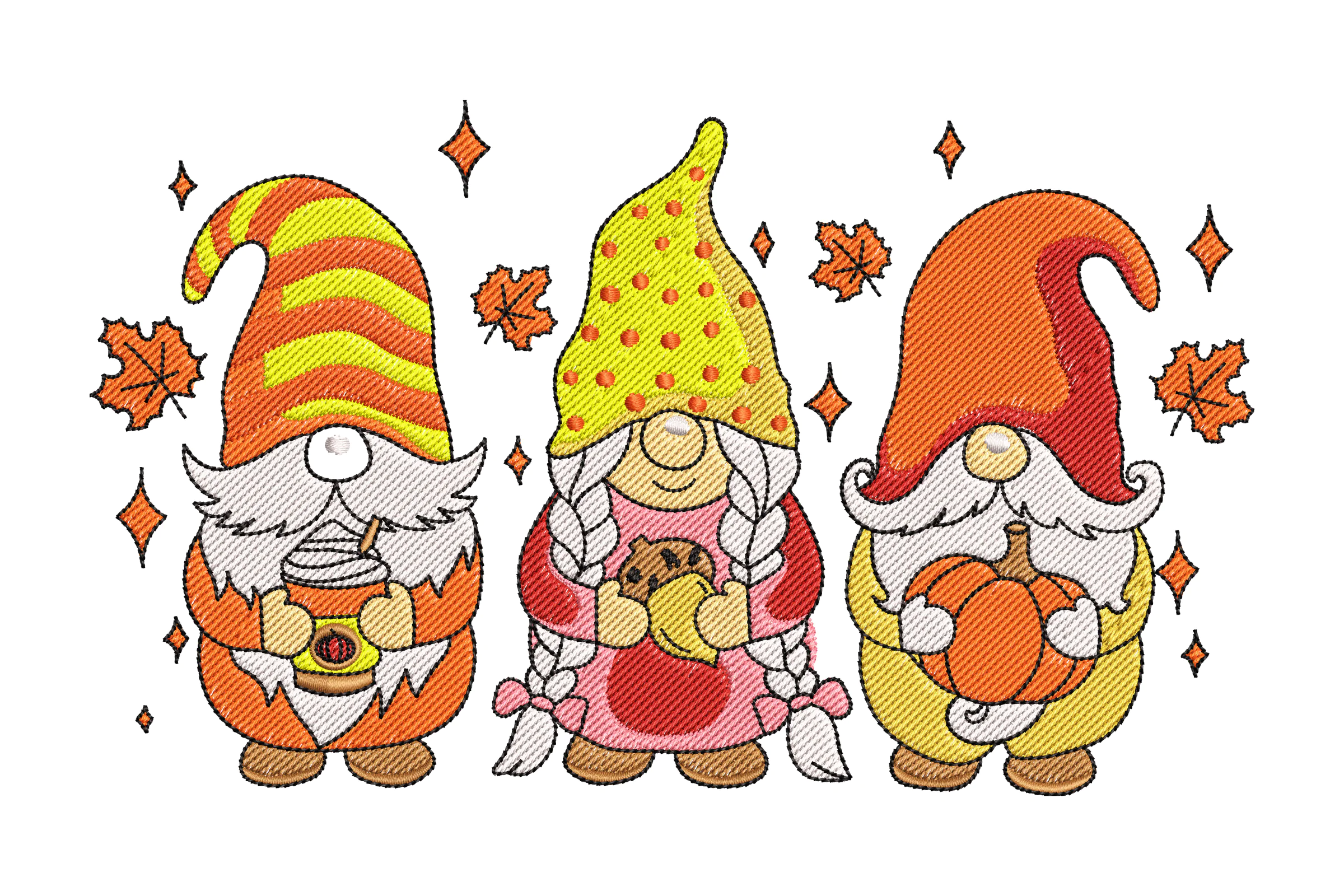 Three Fall Gnomes Machine Embroidery Design