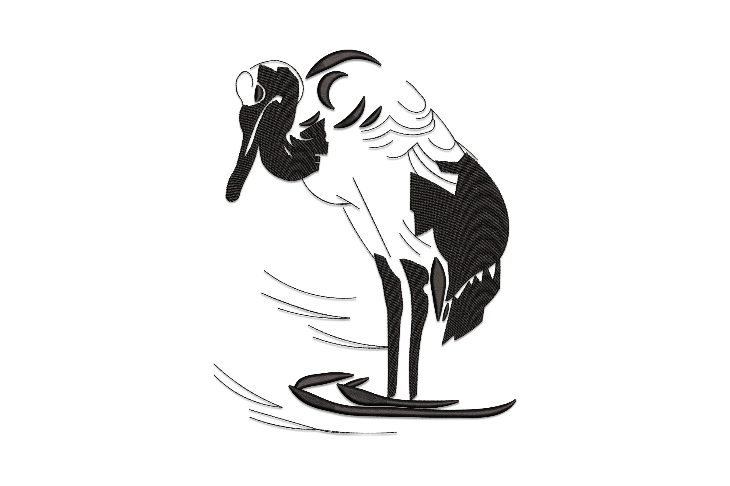 Black And White Stork Embroidery Design