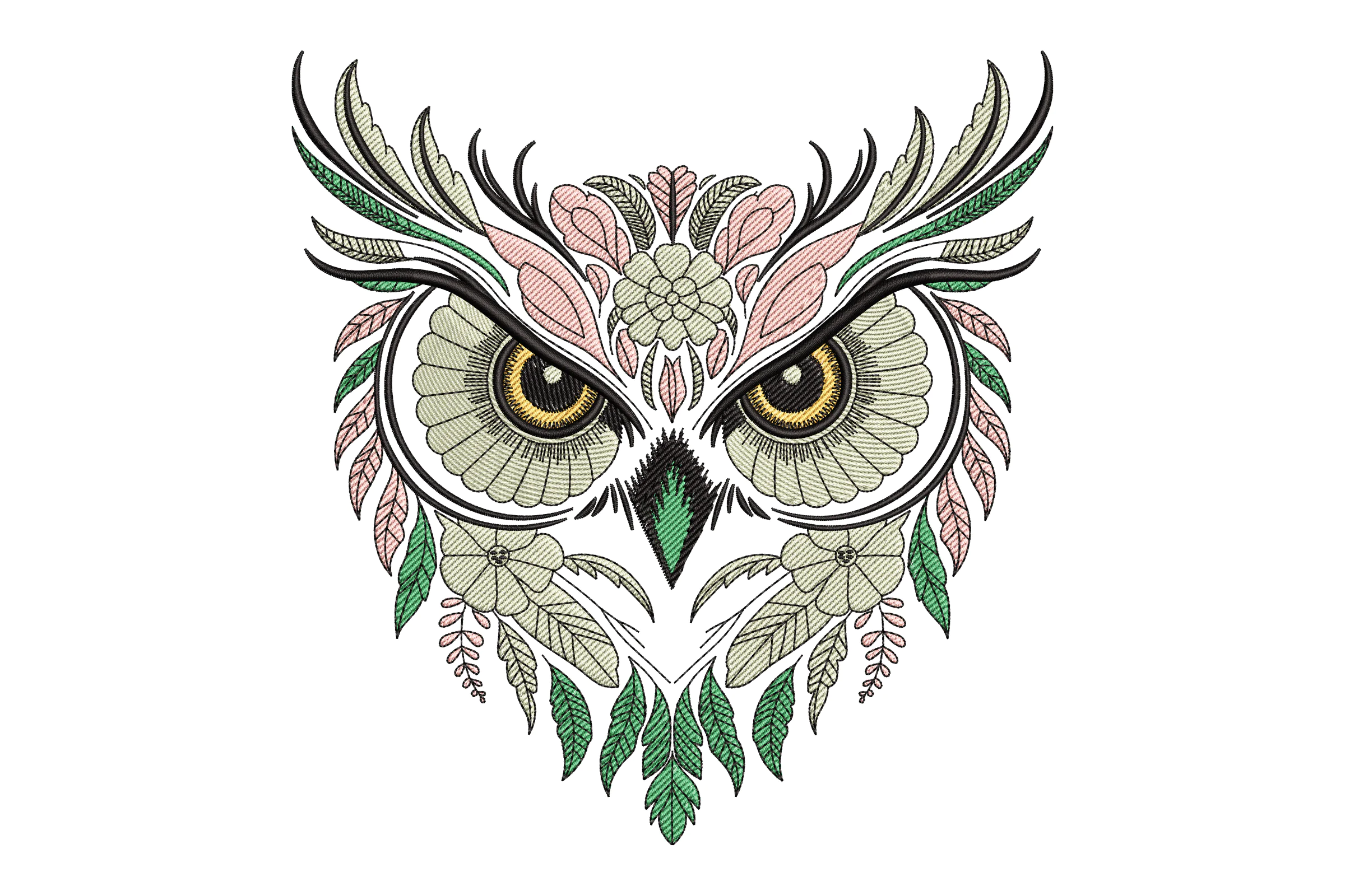 Floral Owl Machine Embroidery Design
