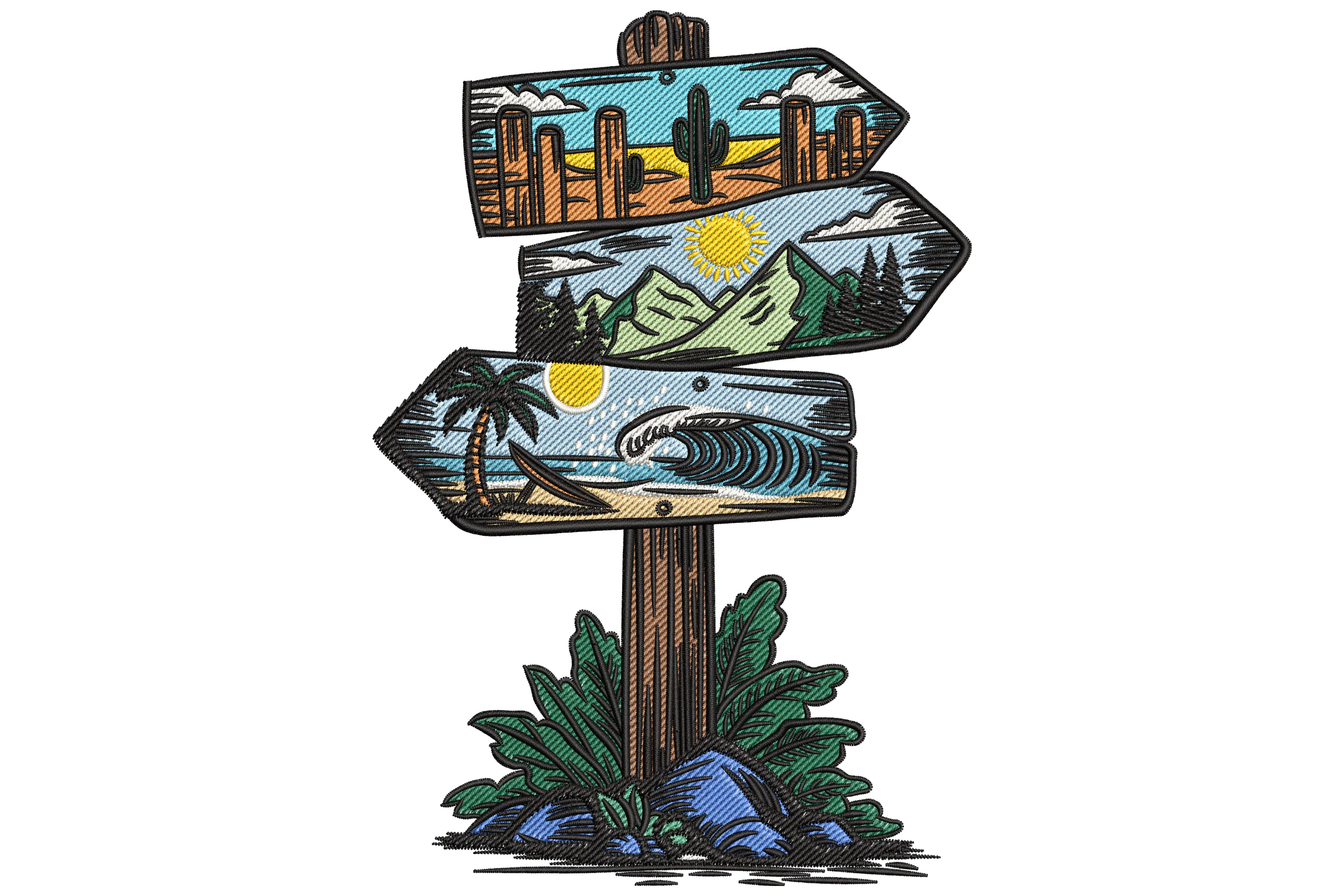 Adventure Direction Sign Embroidery Design