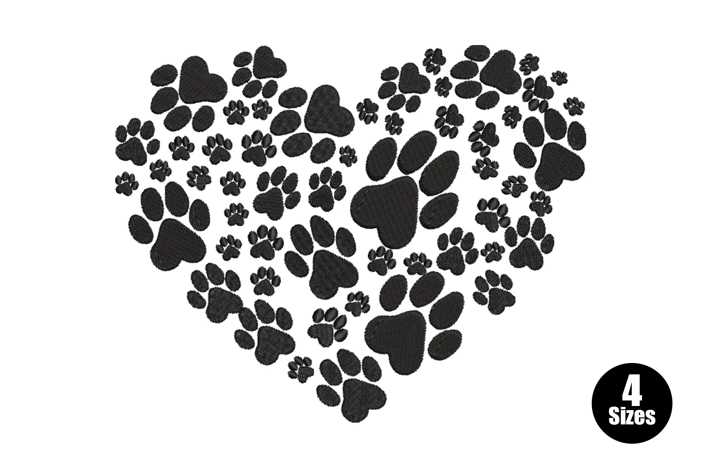 Dog Paw Prints with Heart Symbol Embroidery Design