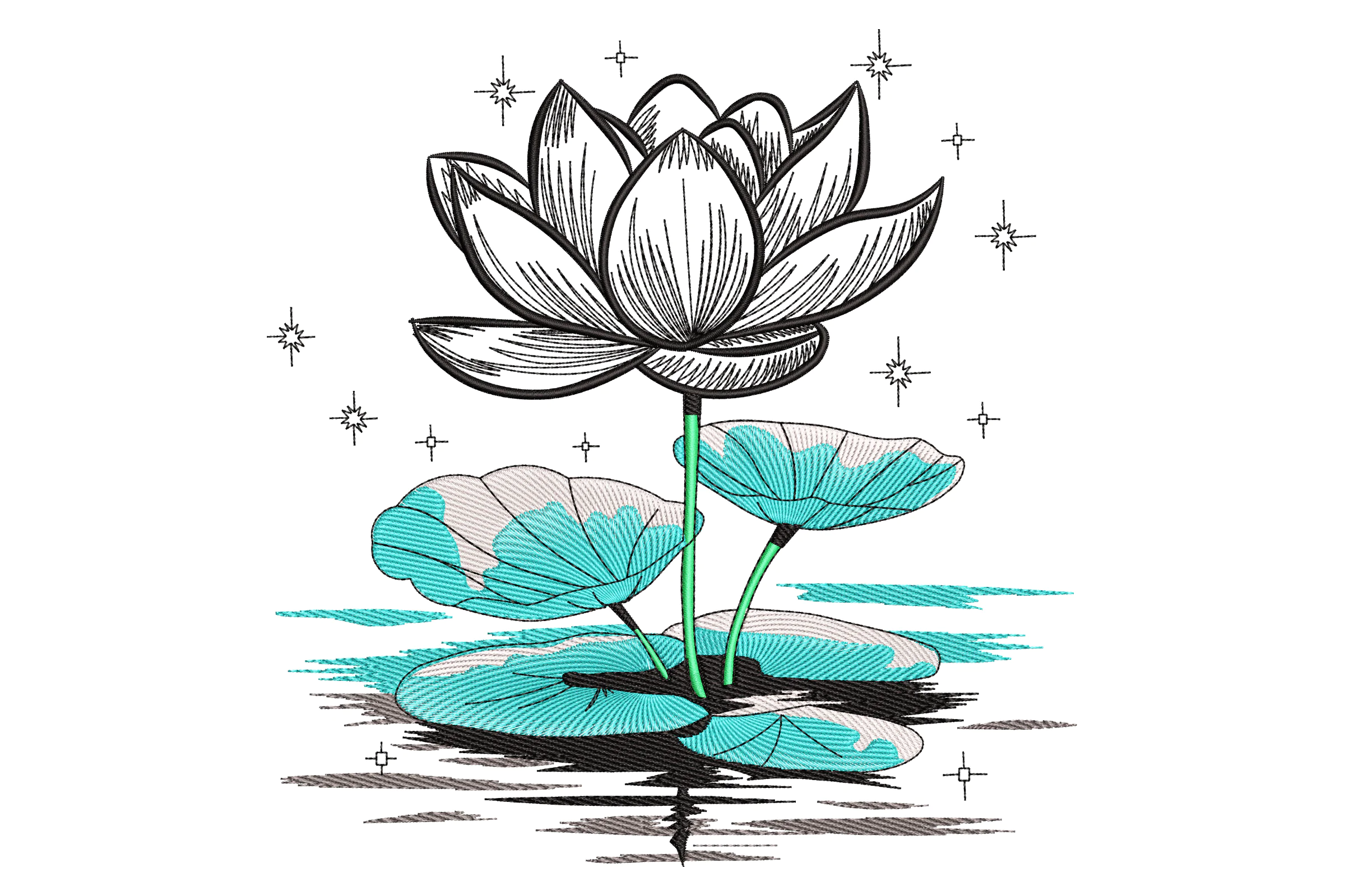 Lotus Flower Bouquet Embroidery Design