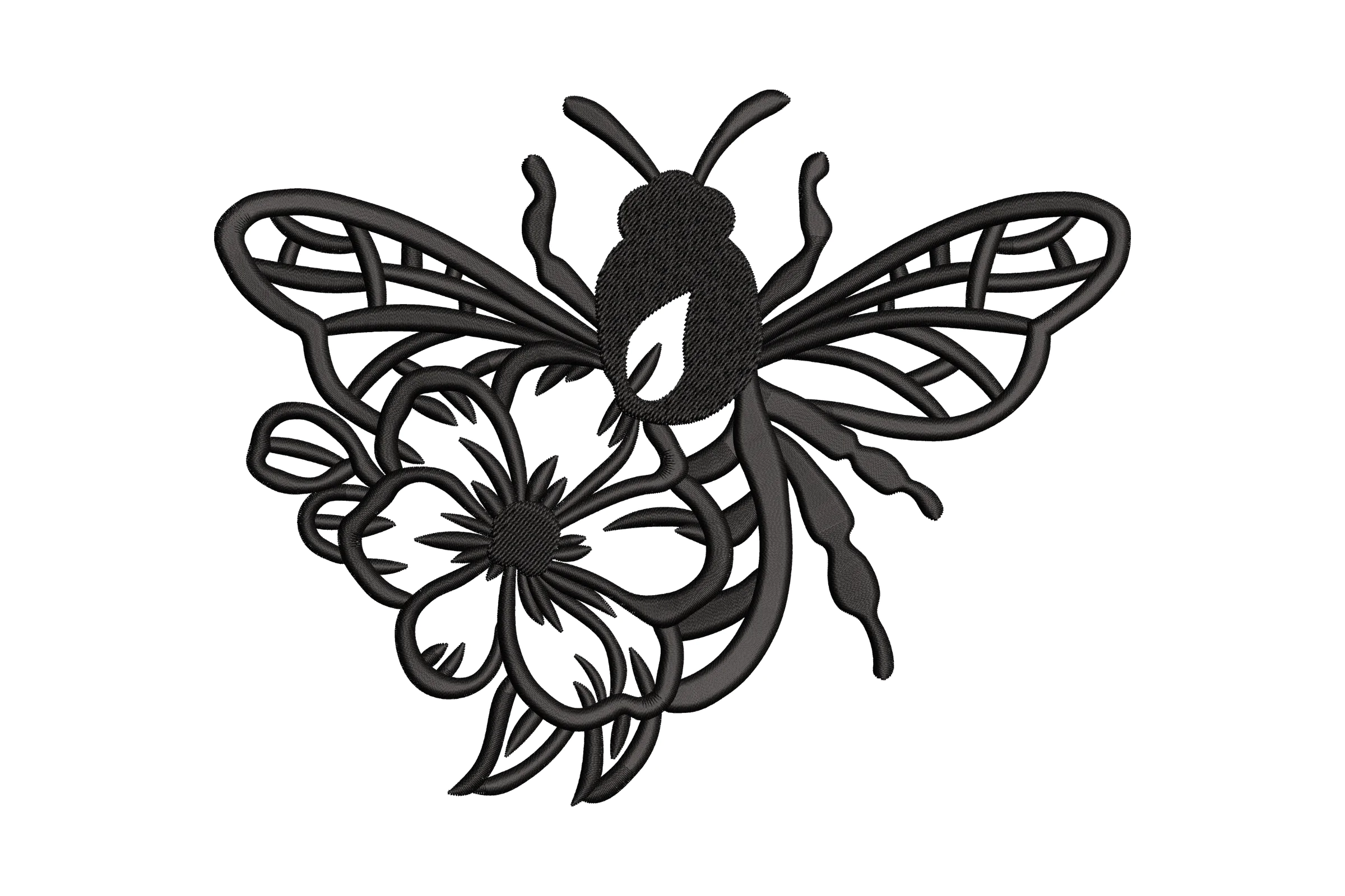 Flower Bee Embroidery Design