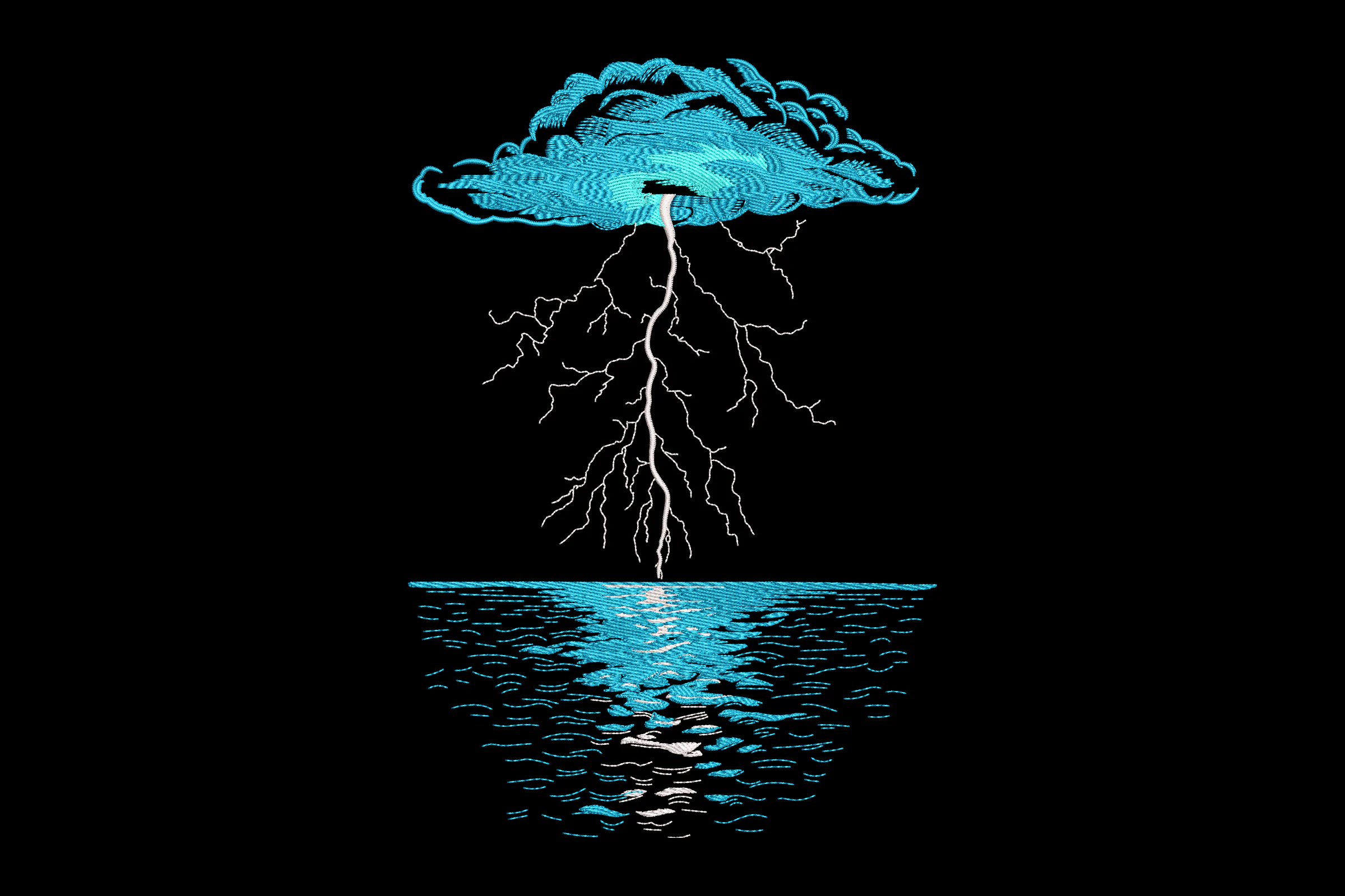 Rain Cloud and Thunderstorm Embroidery Design
