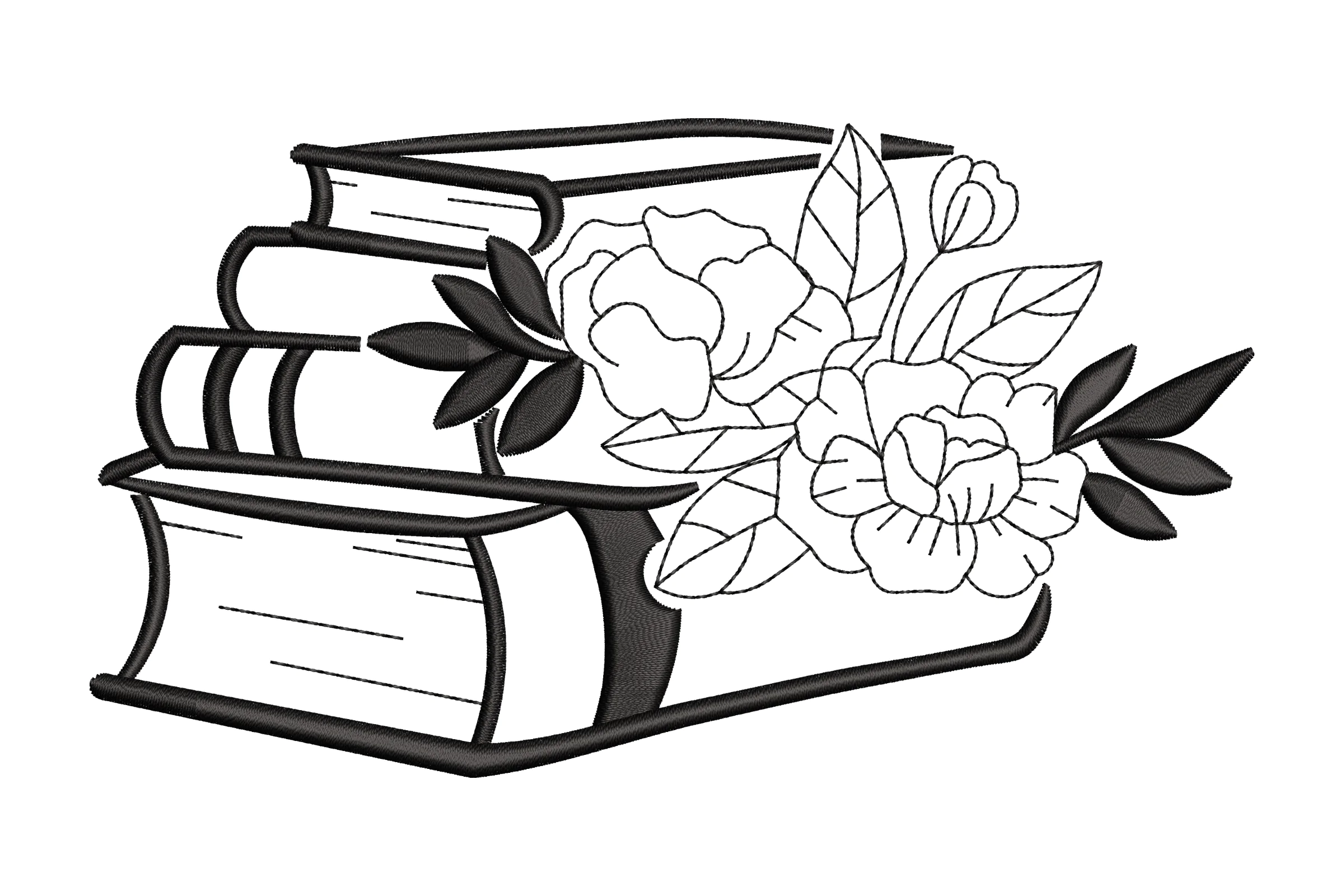 Flowers With Book Embroidery Design