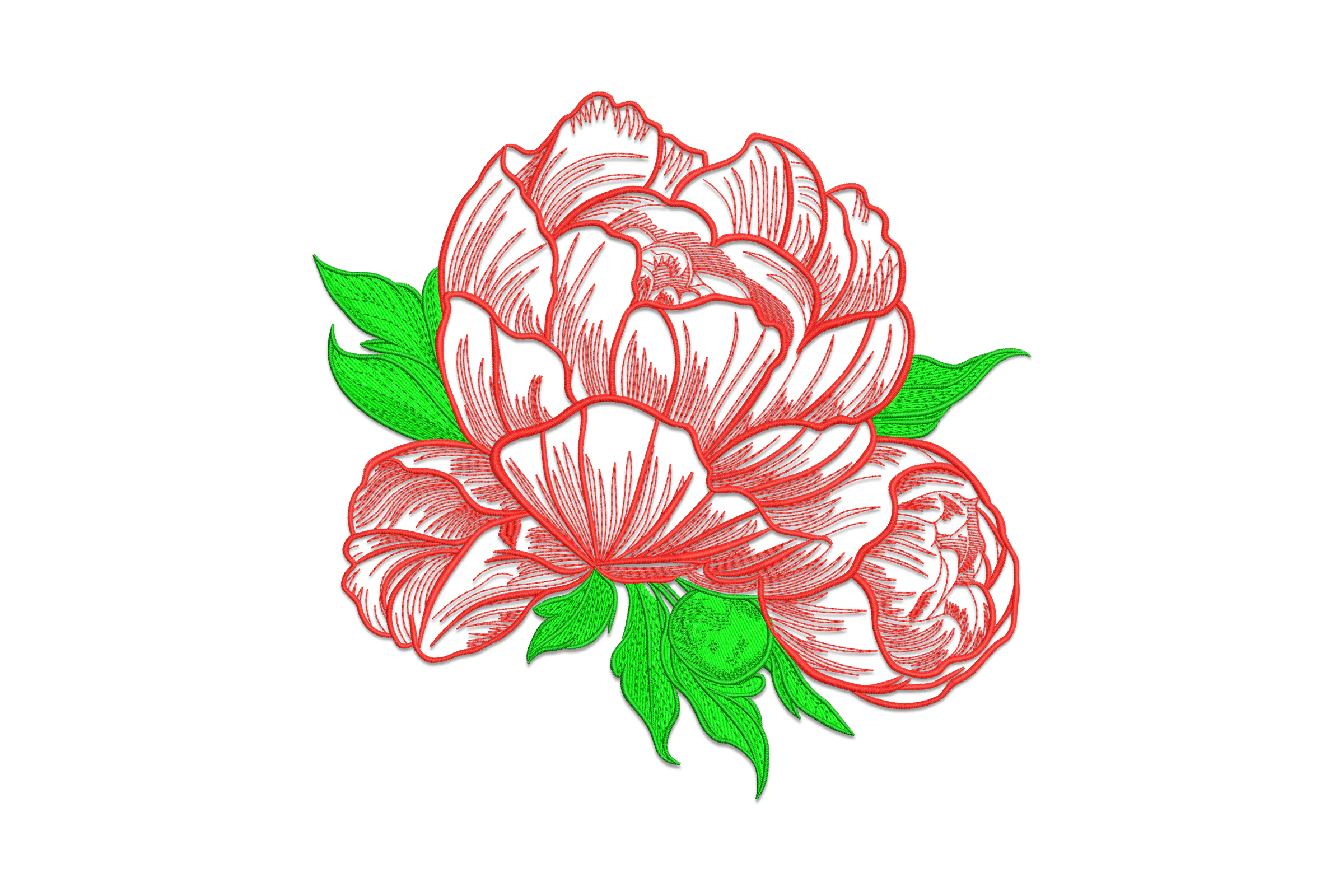 Red And Green Peony Flower Embroidery Design