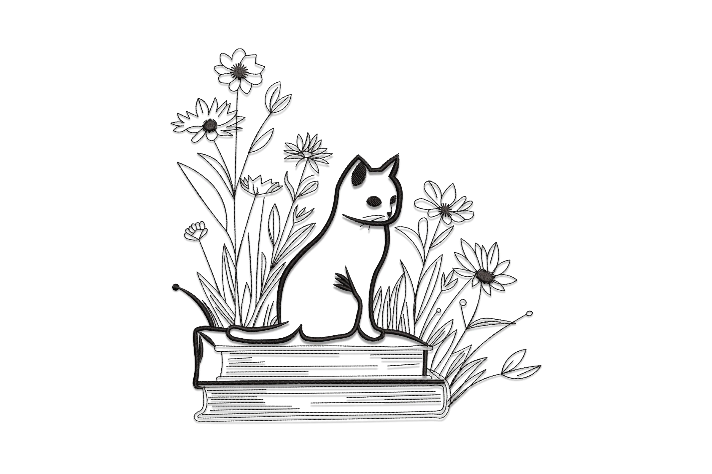 Cat Books Reading Embroidery Design