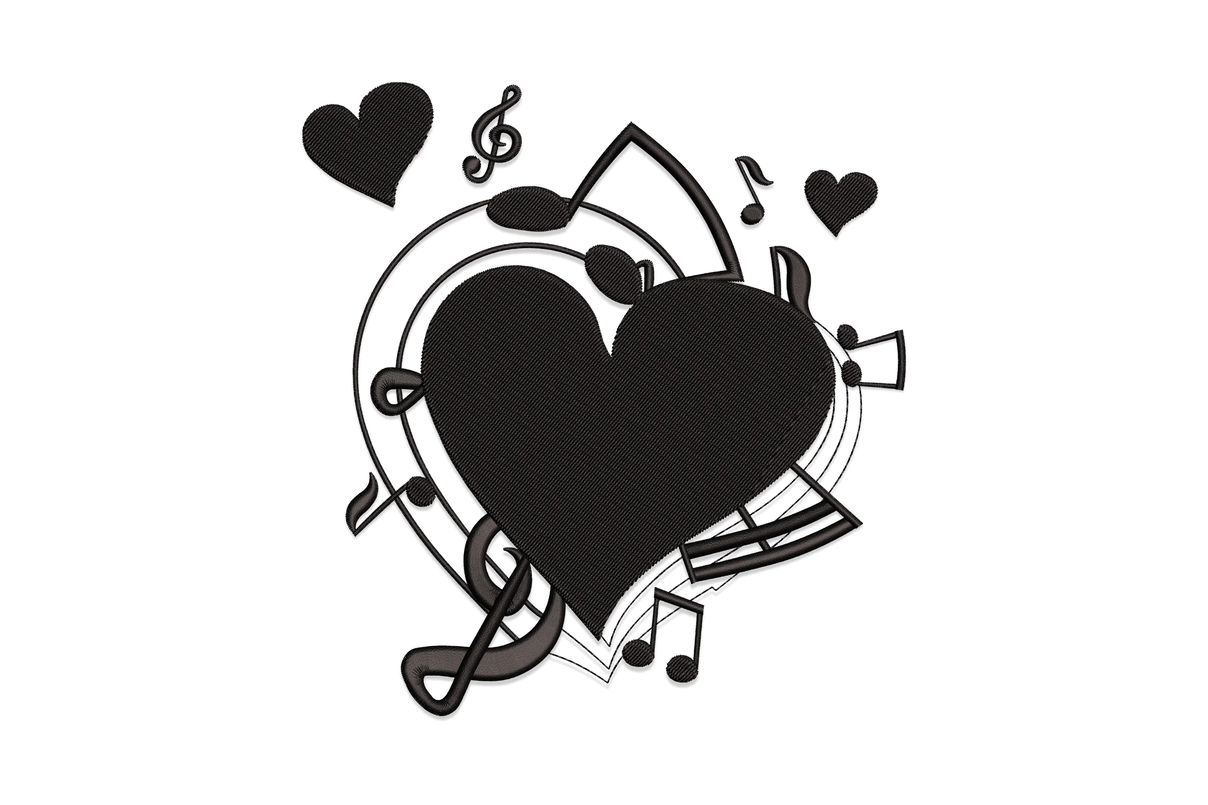 Music Heart Notes Embroidery Design