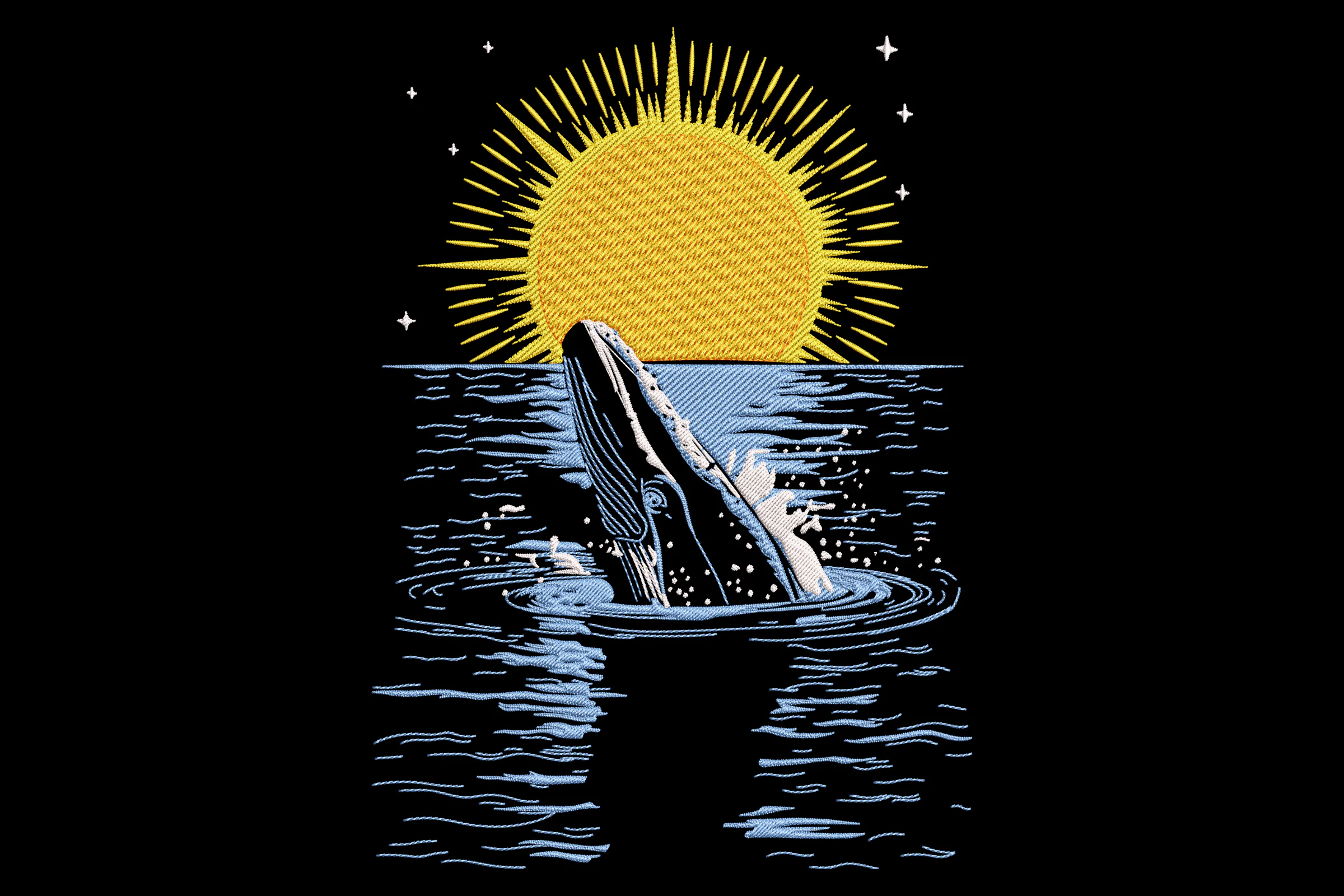 Whale Sunset Embroidery Design