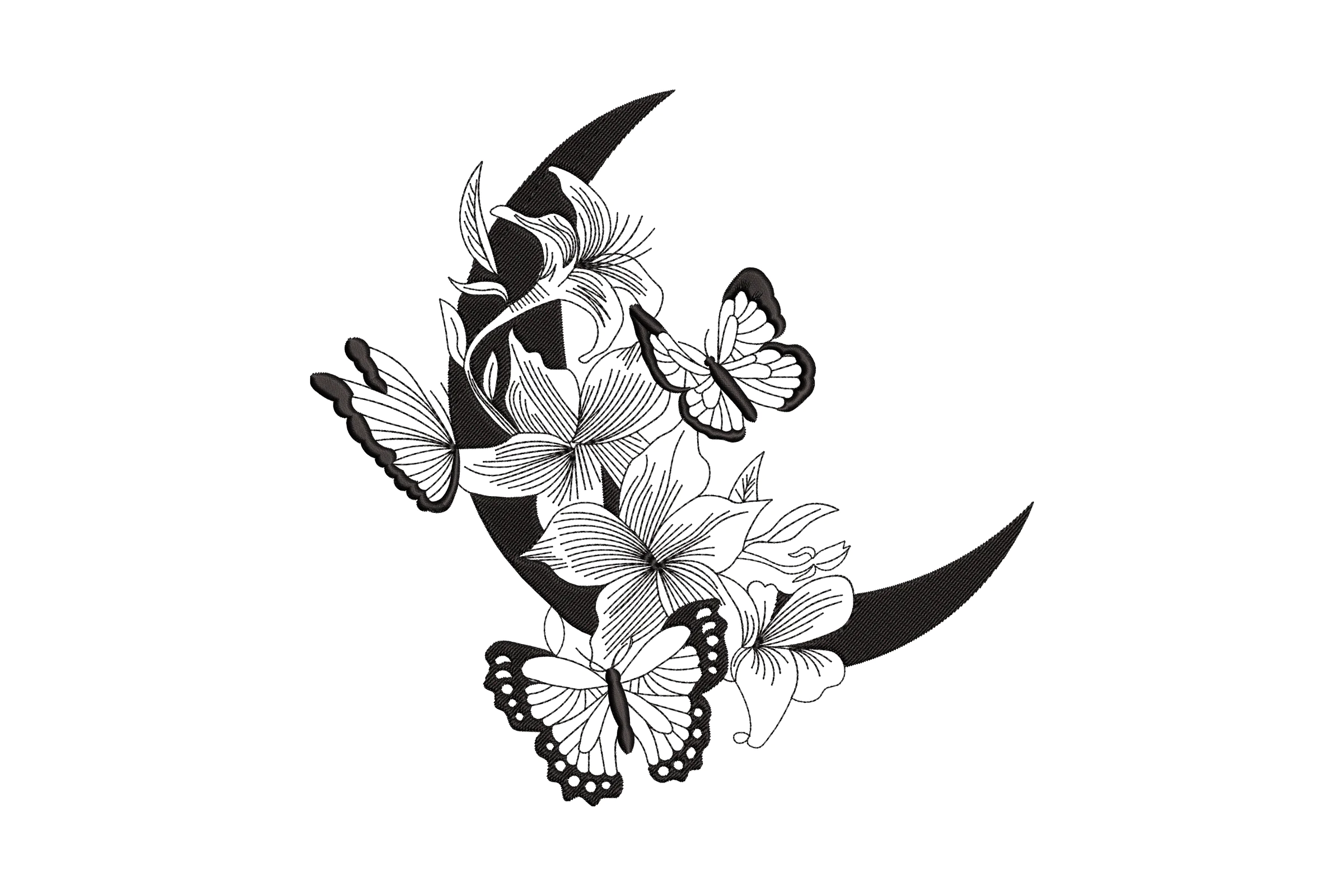 Butterfly With Moon Embroidery Design