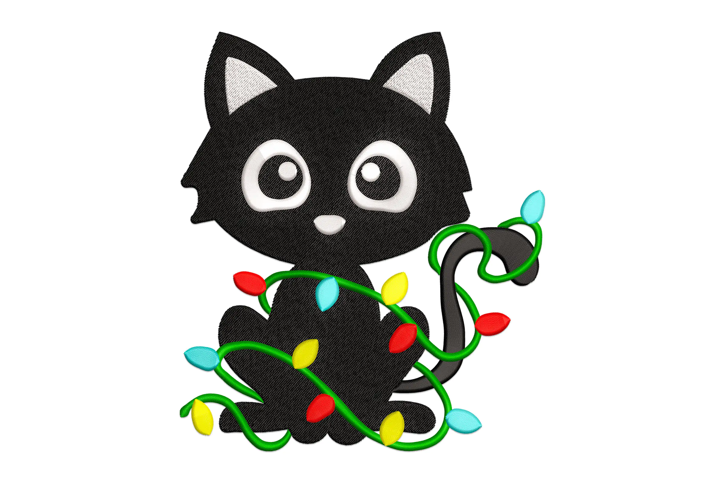 Cat with Christmas Lights Embroidery Design