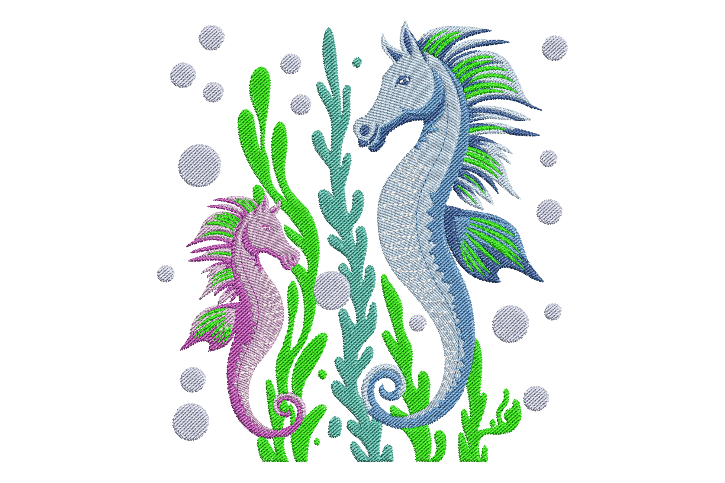 Seahorses in the Ocean Embroidery Design