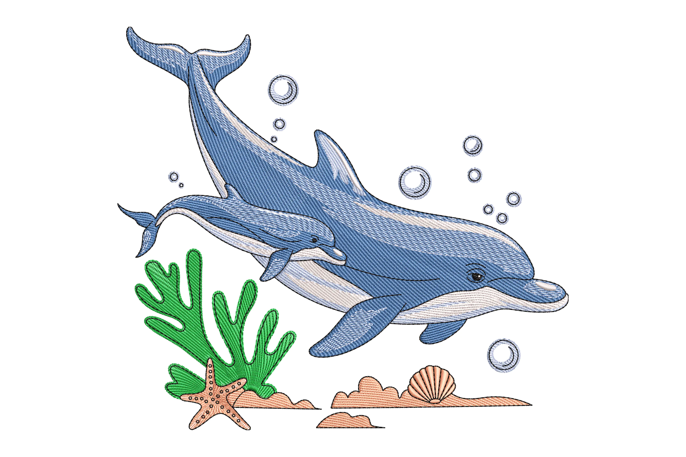 Dolphin Swimming Embroidery Design