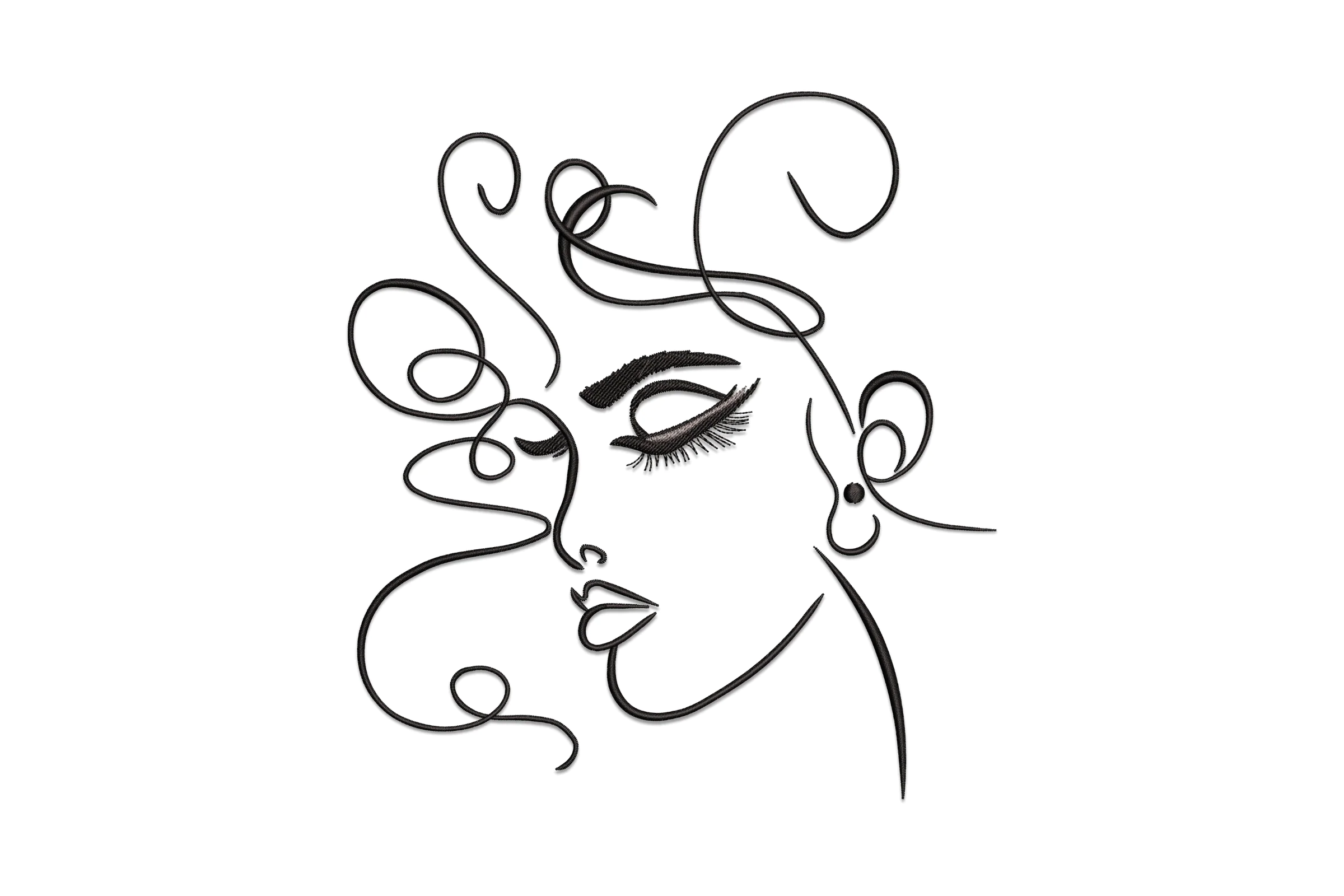 Elegant Woman With Flowing Hair Embroidery Design