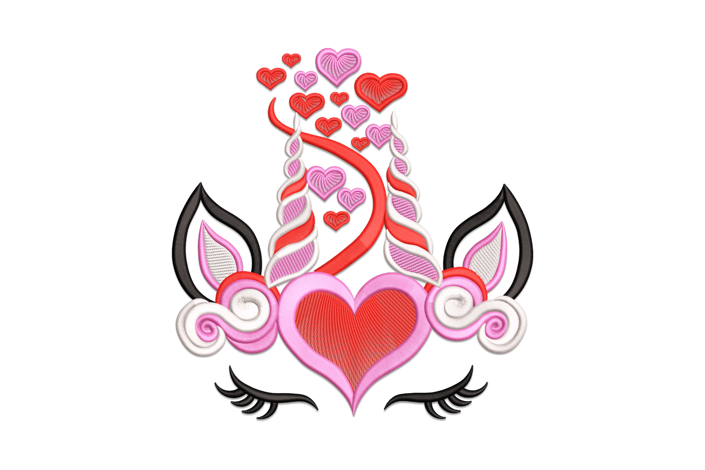 Unicorn Head Hearts Machine Embroidery Design