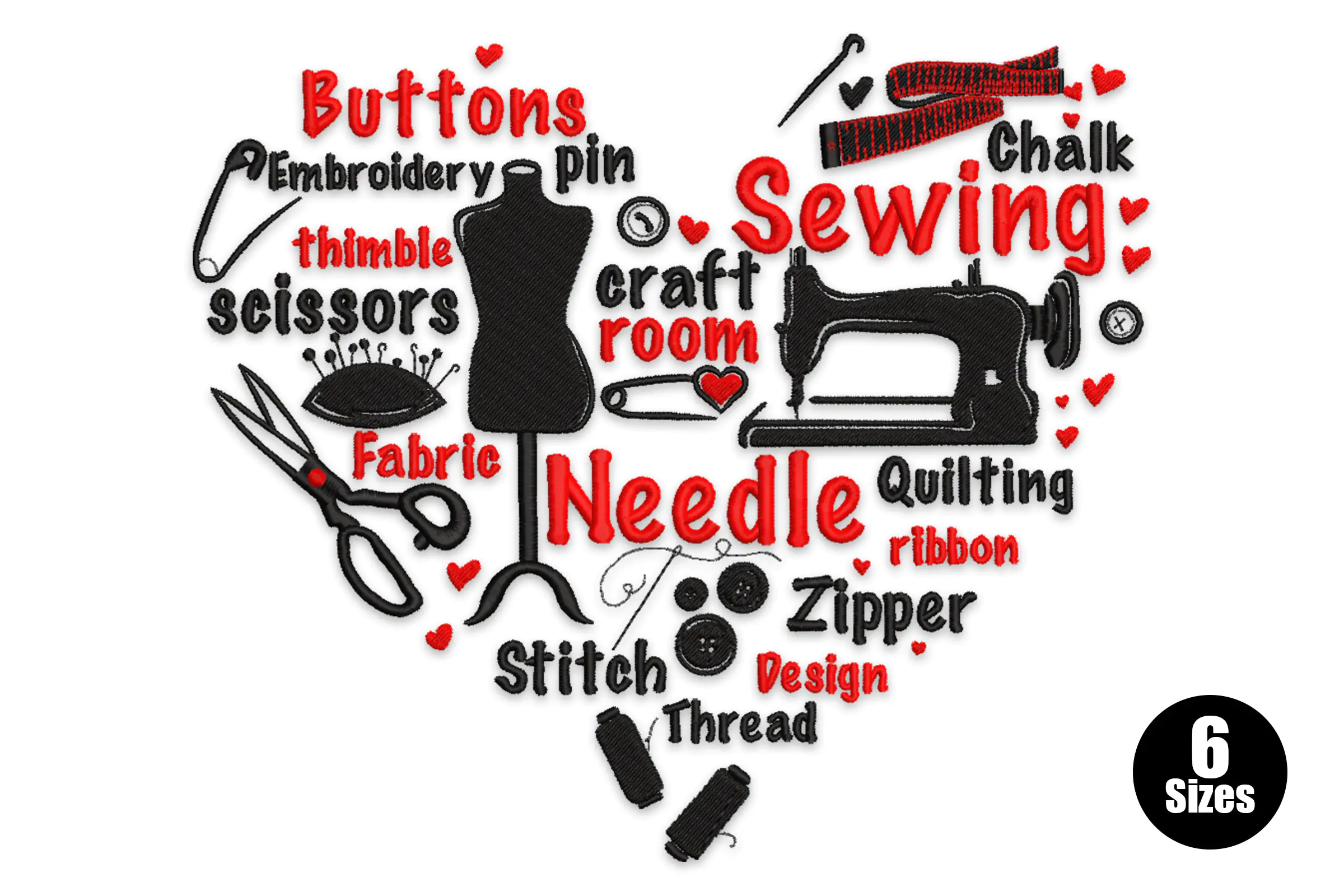 Love Sewing Quilting Heart Embroidery Design