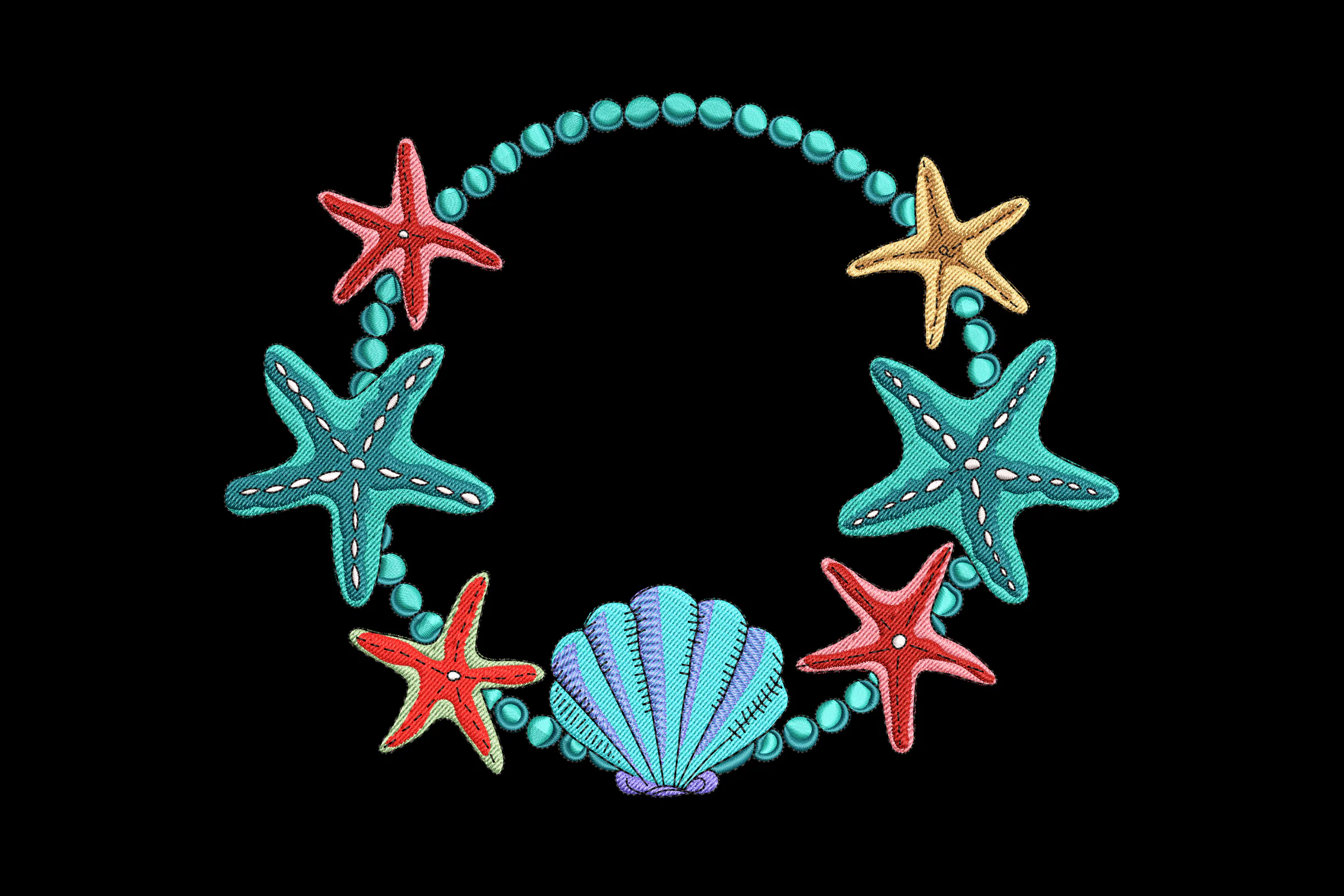 Starfish and Shell Embroidery Design