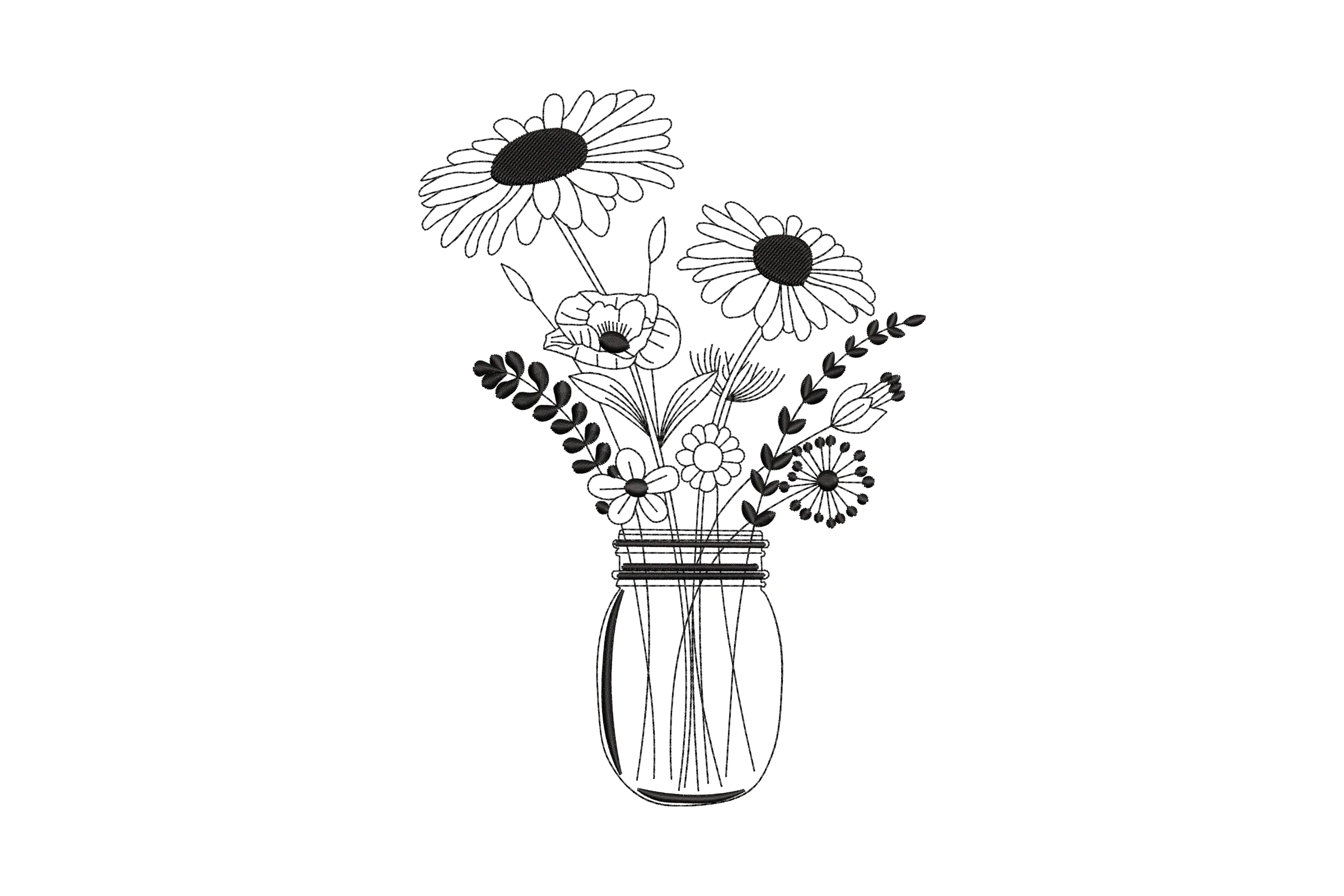 Flowers In A Mason Jar Embroidery Design