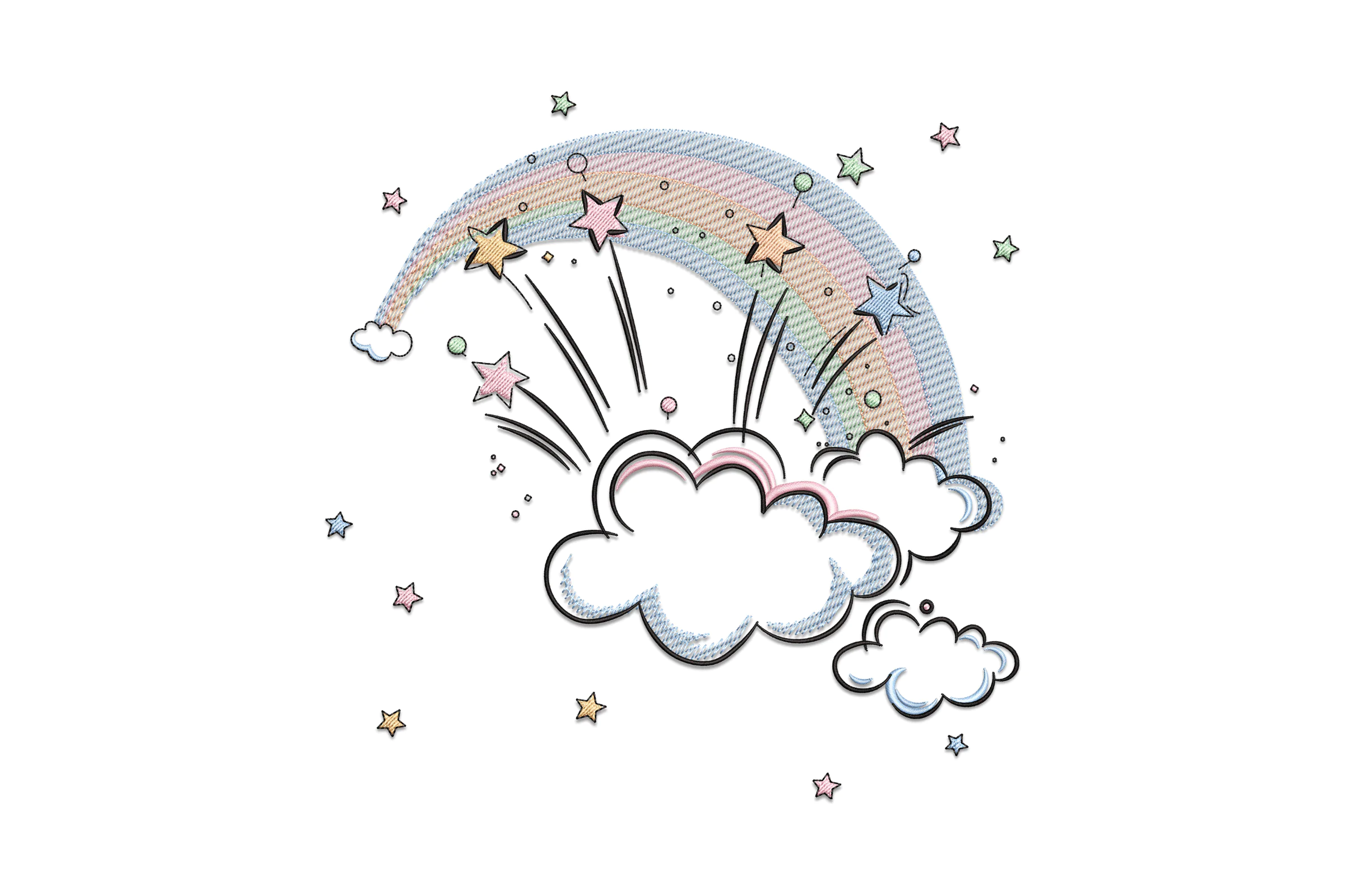 Boho Rainbow And Cloud Embroidery Design