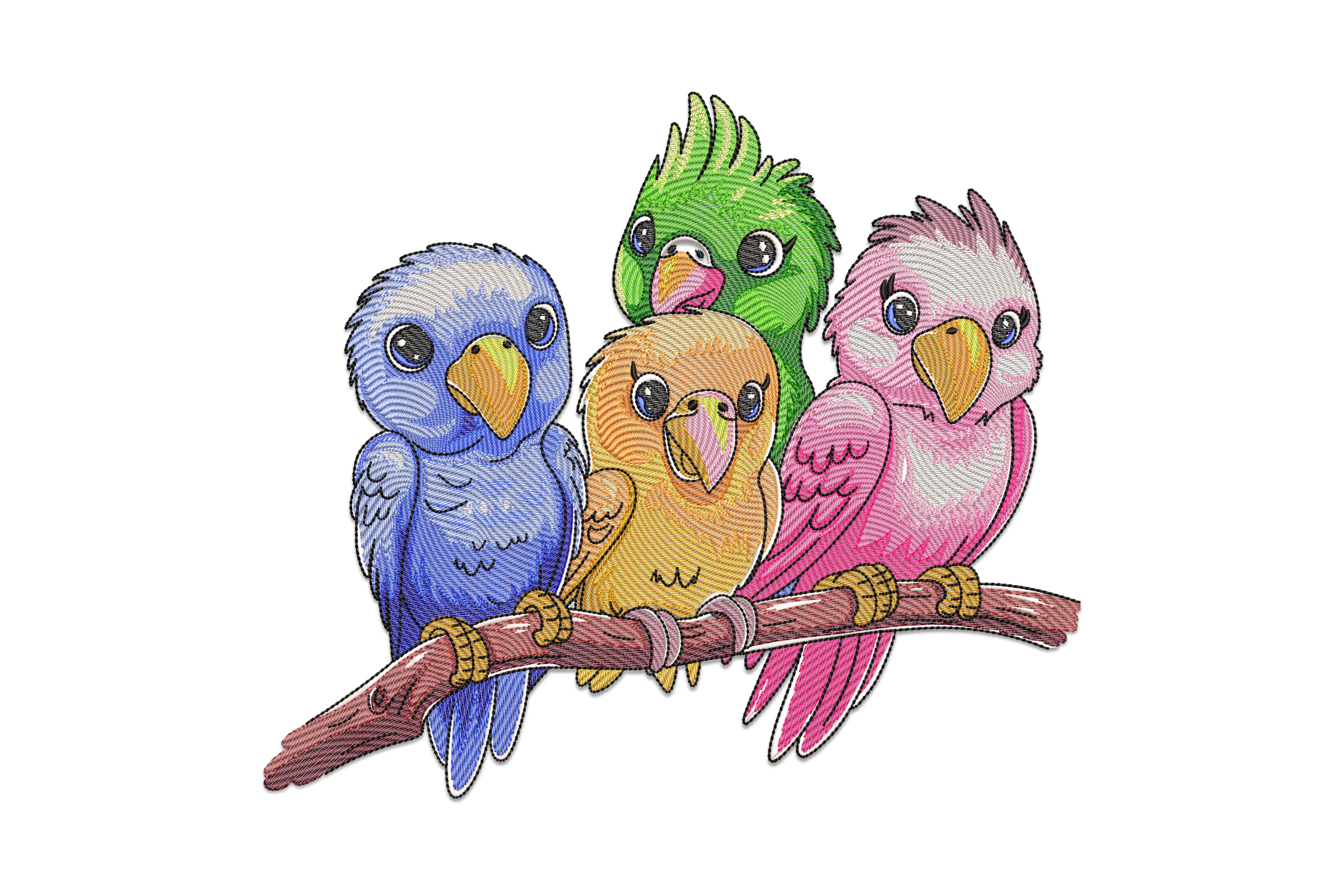 Colorful Parrots Embroidery Design
