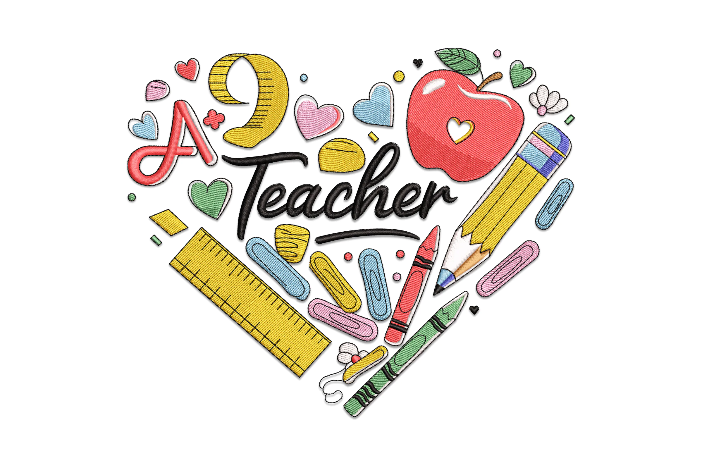 Teacher Heart Embroidery Design Pattern