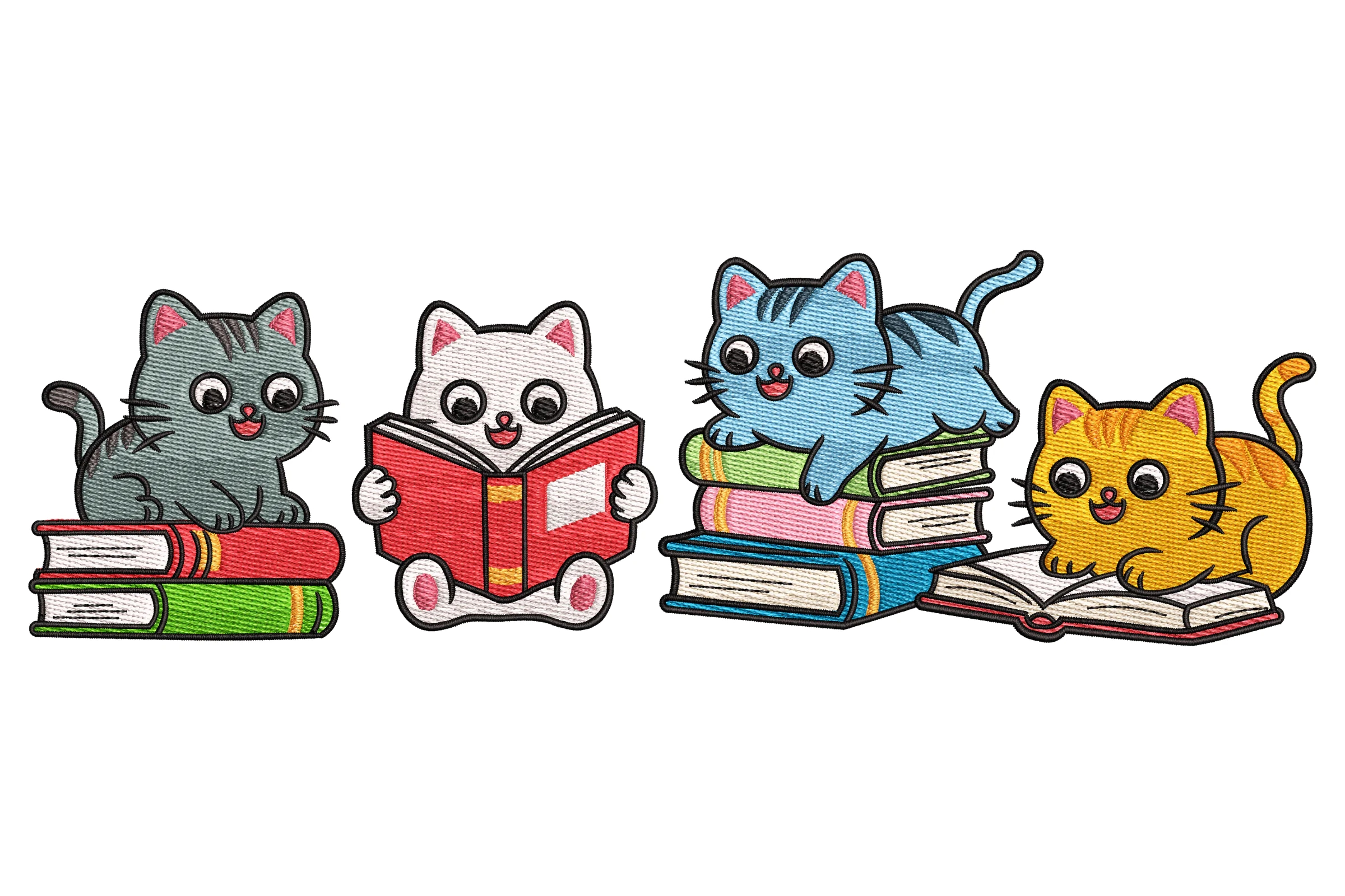 Reading Cats Embroidery Design