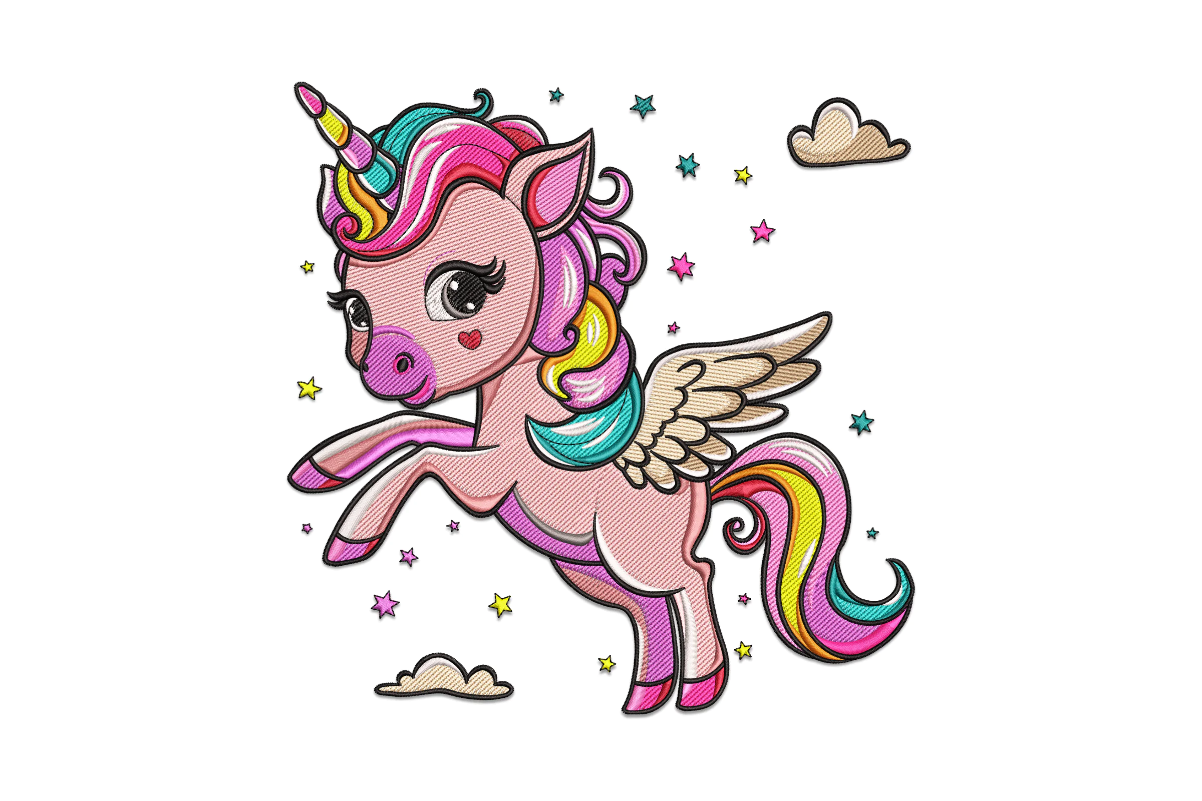 Unicorn With Rainbow Mane Embroidery Design